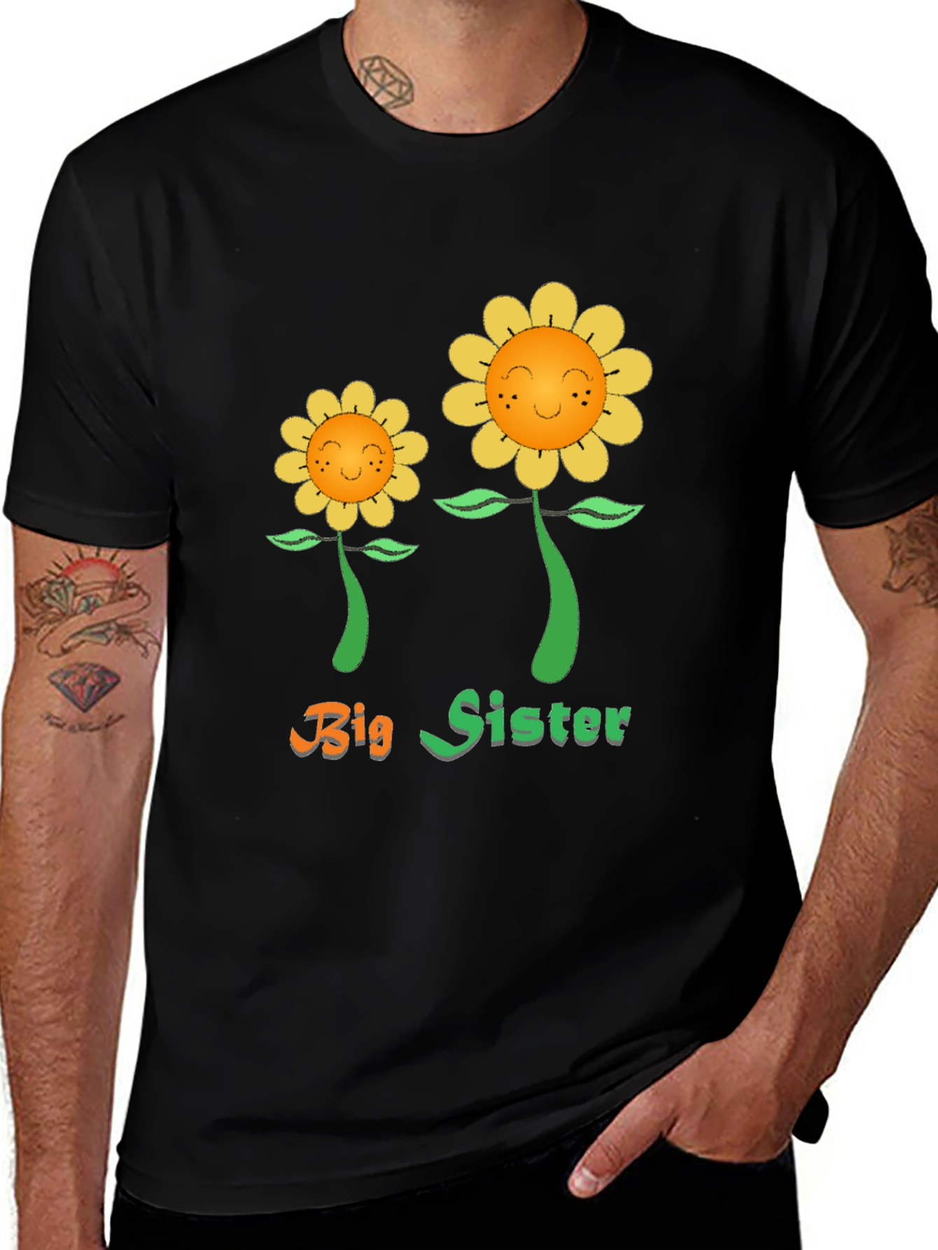 Big Sister Sunflower Graphic Tee - Black