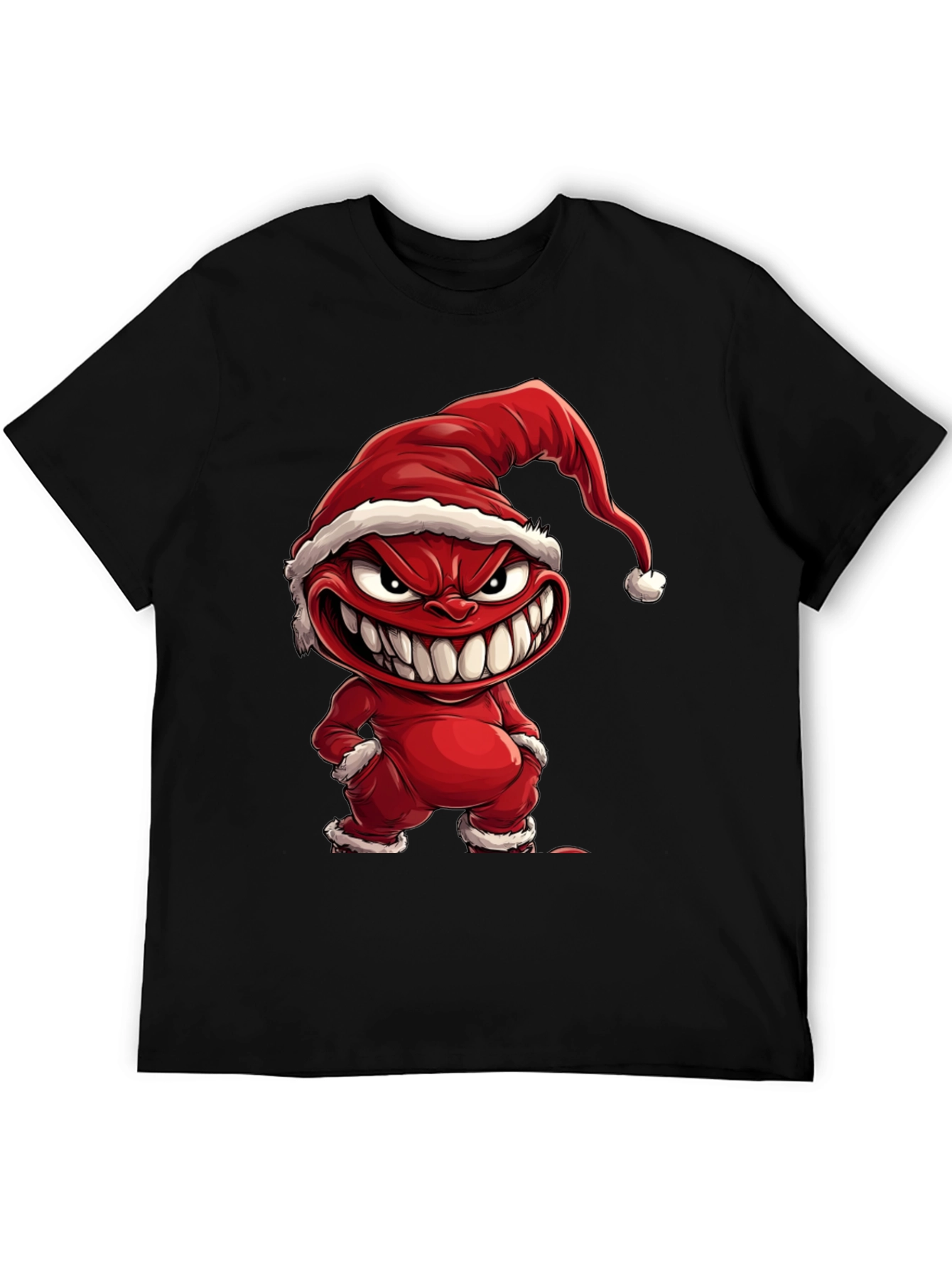 Evil Santa Cartoon Graphic Black T-Shirt