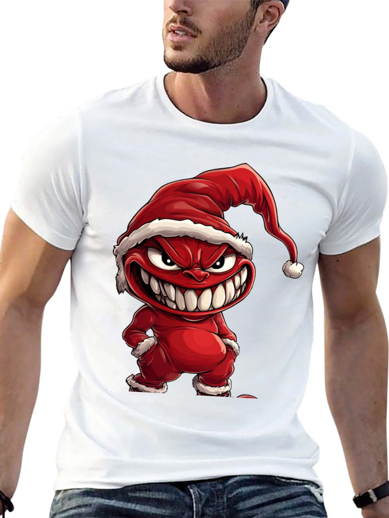 Evil Santa Cartoon Graphic Black T-Shirt