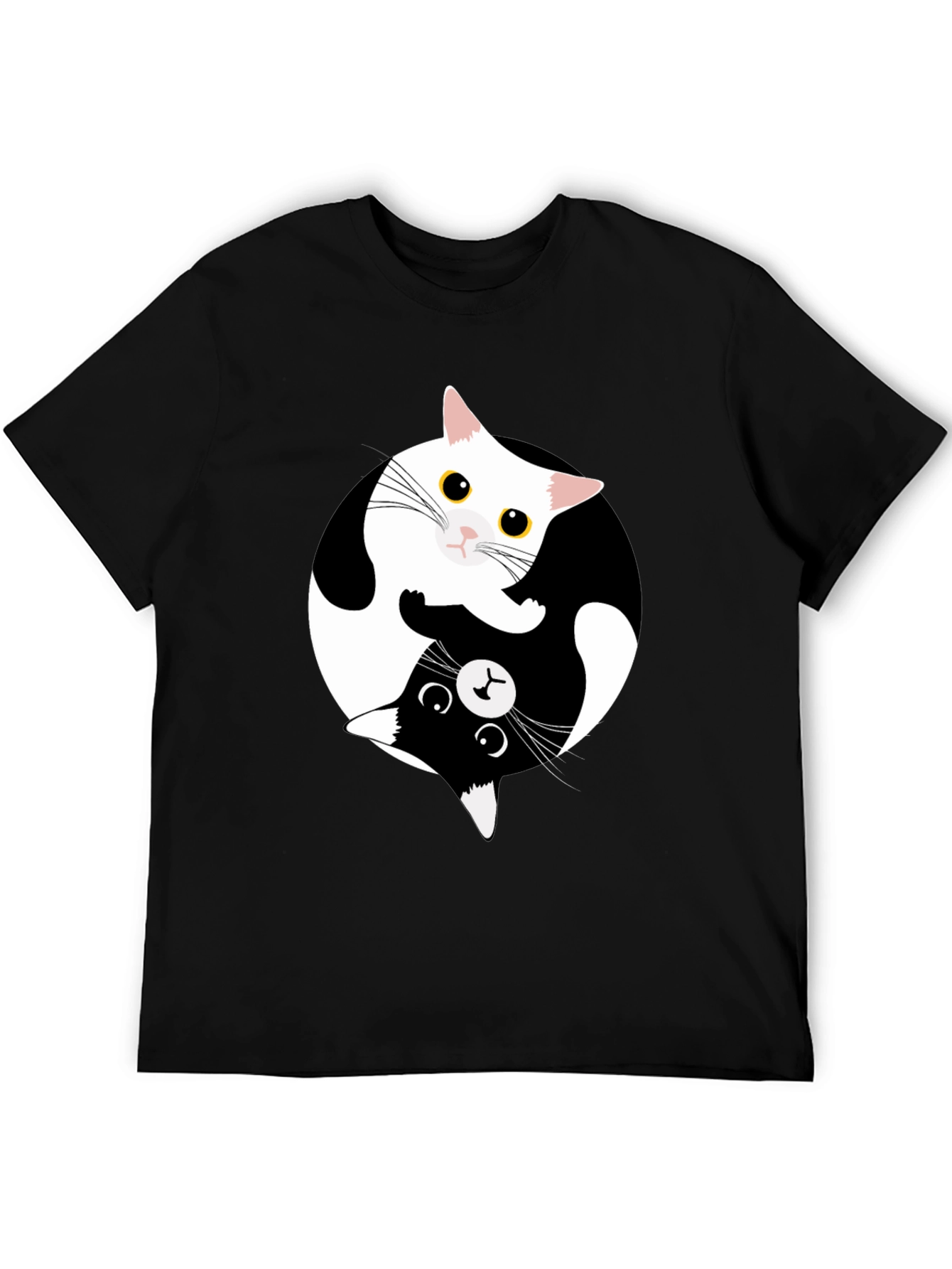 Yin Yang Cat Graphic Tee - Black