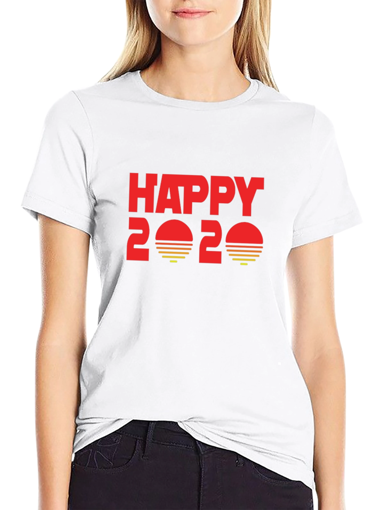 Happy 2020 Graphic T-Shirt - Black Cotton Blend