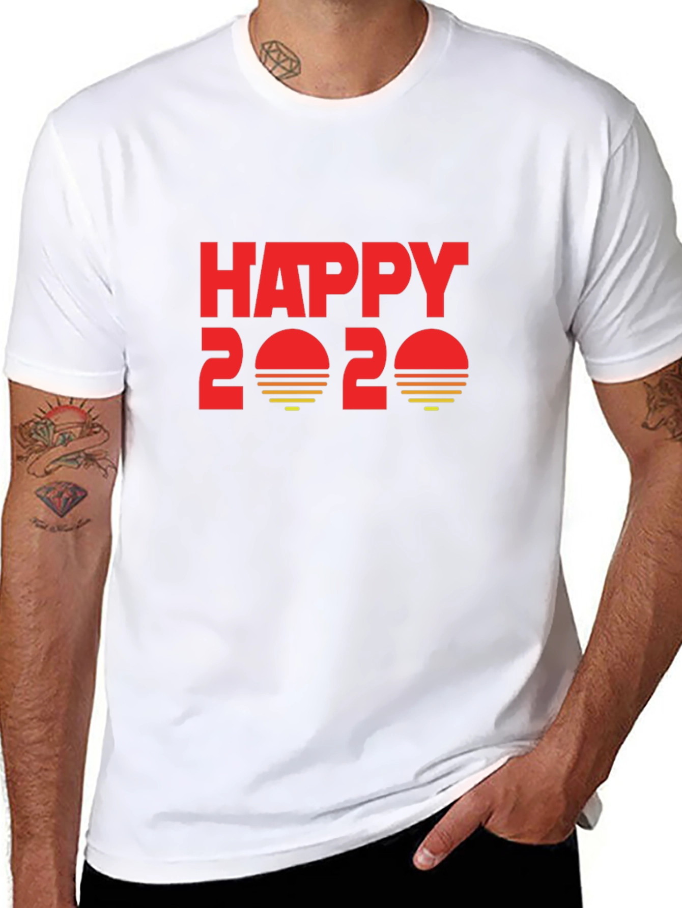 Happy 2020 Graphic T-Shirt - Black Cotton Blend