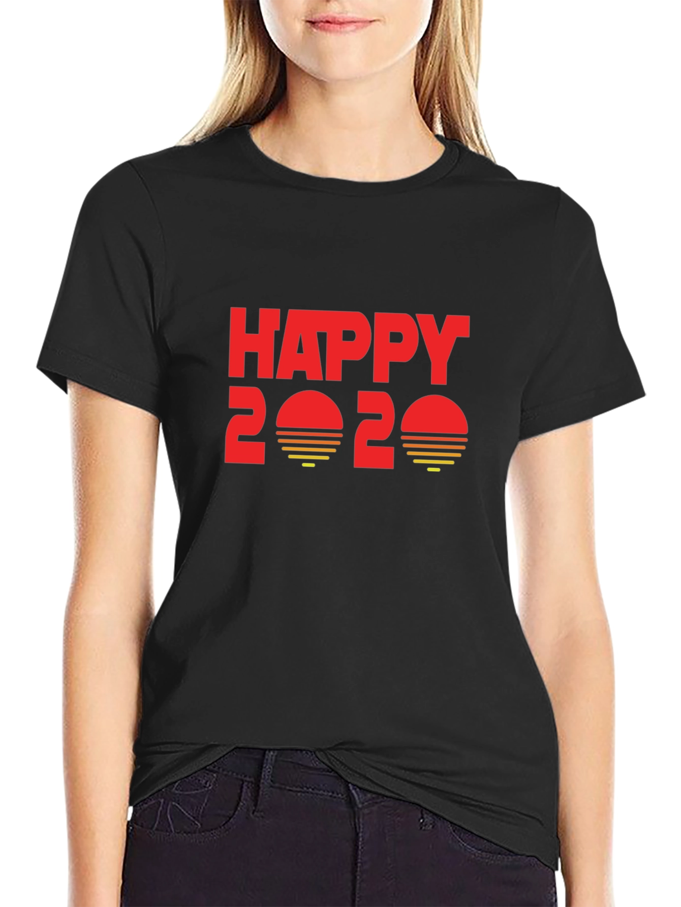 Happy 2020 Graphic T-Shirt - Black Cotton Blend
