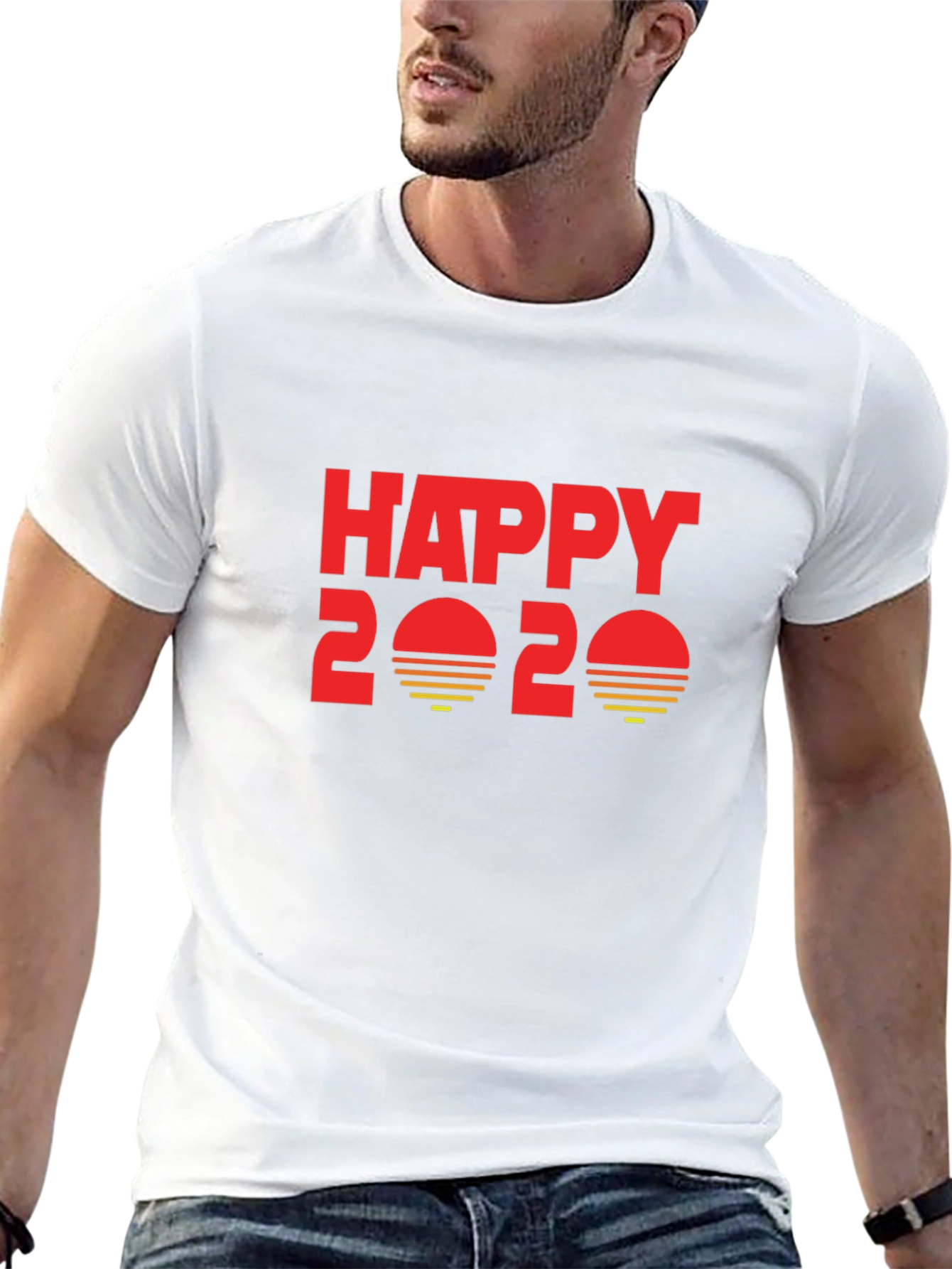 Happy 2020 Graphic T-Shirt - Black Cotton Blend