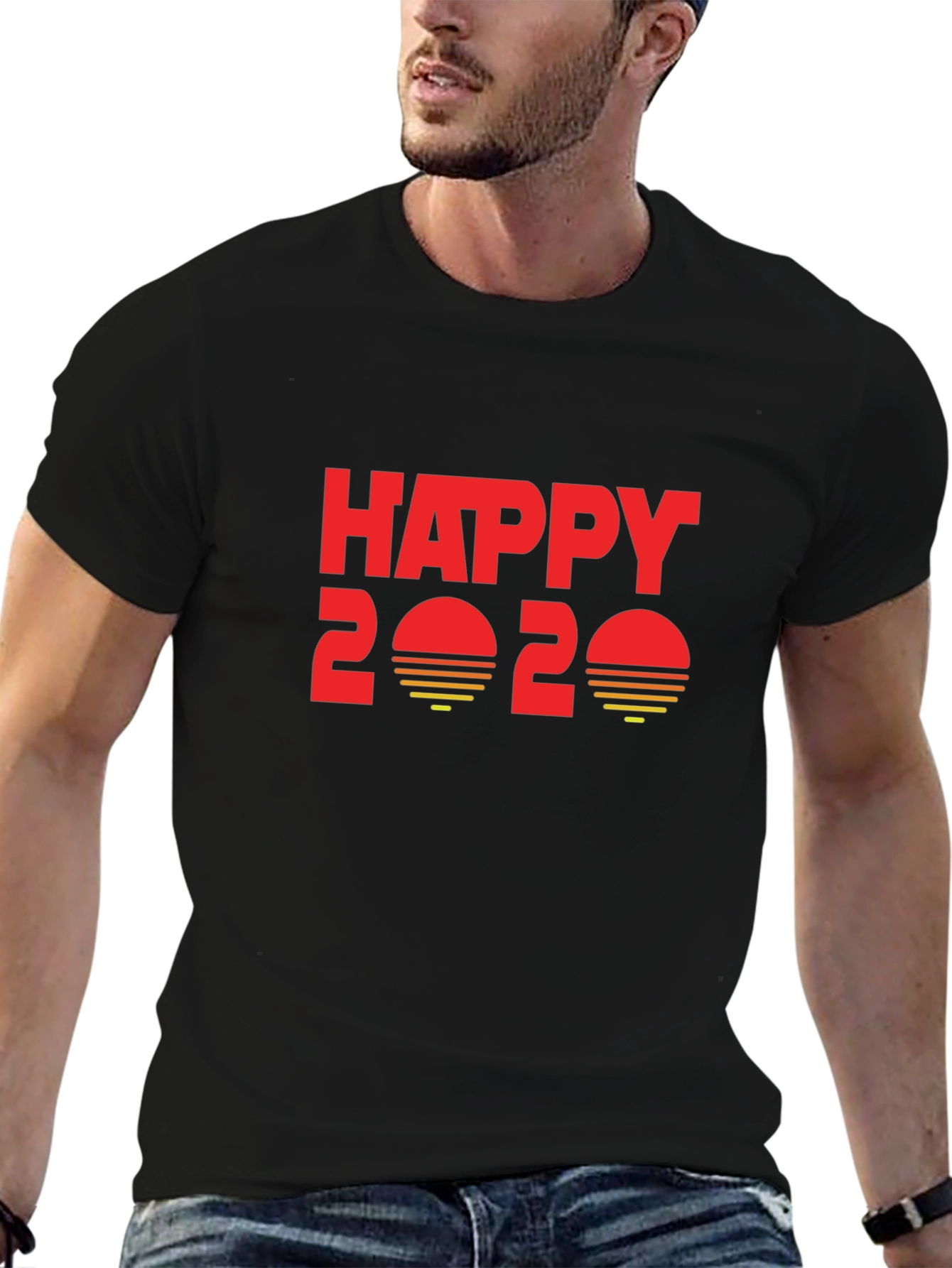 Happy 2020 Graphic T-Shirt - Black Cotton Blend