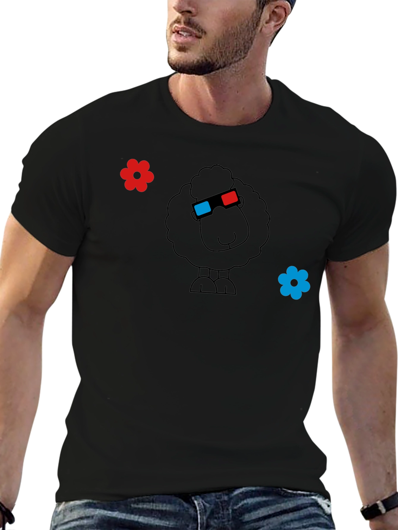 Funny 3D Sheep Black T-Shirt