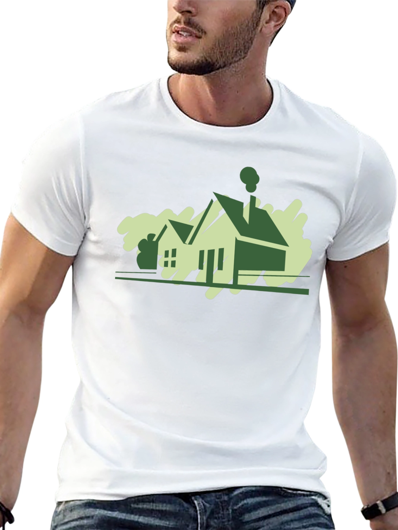 Modern House Graphic Tee - Black Cotton T-Shirt