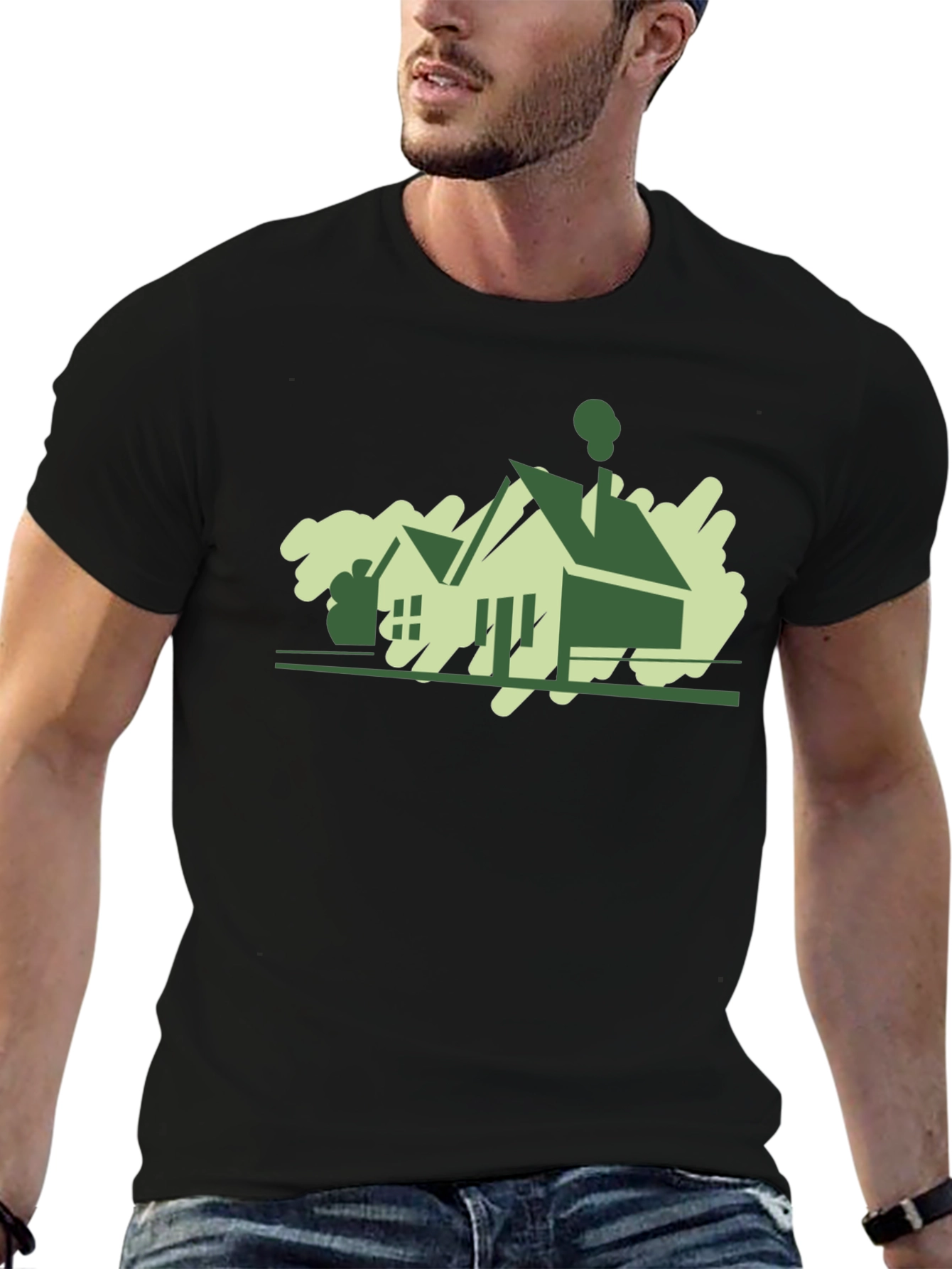 Modern House Graphic Tee - Black Cotton T-Shirt