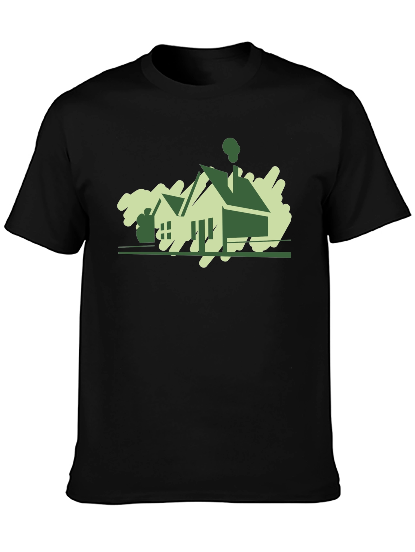 Modern House Graphic Tee - Black Cotton T-Shirt