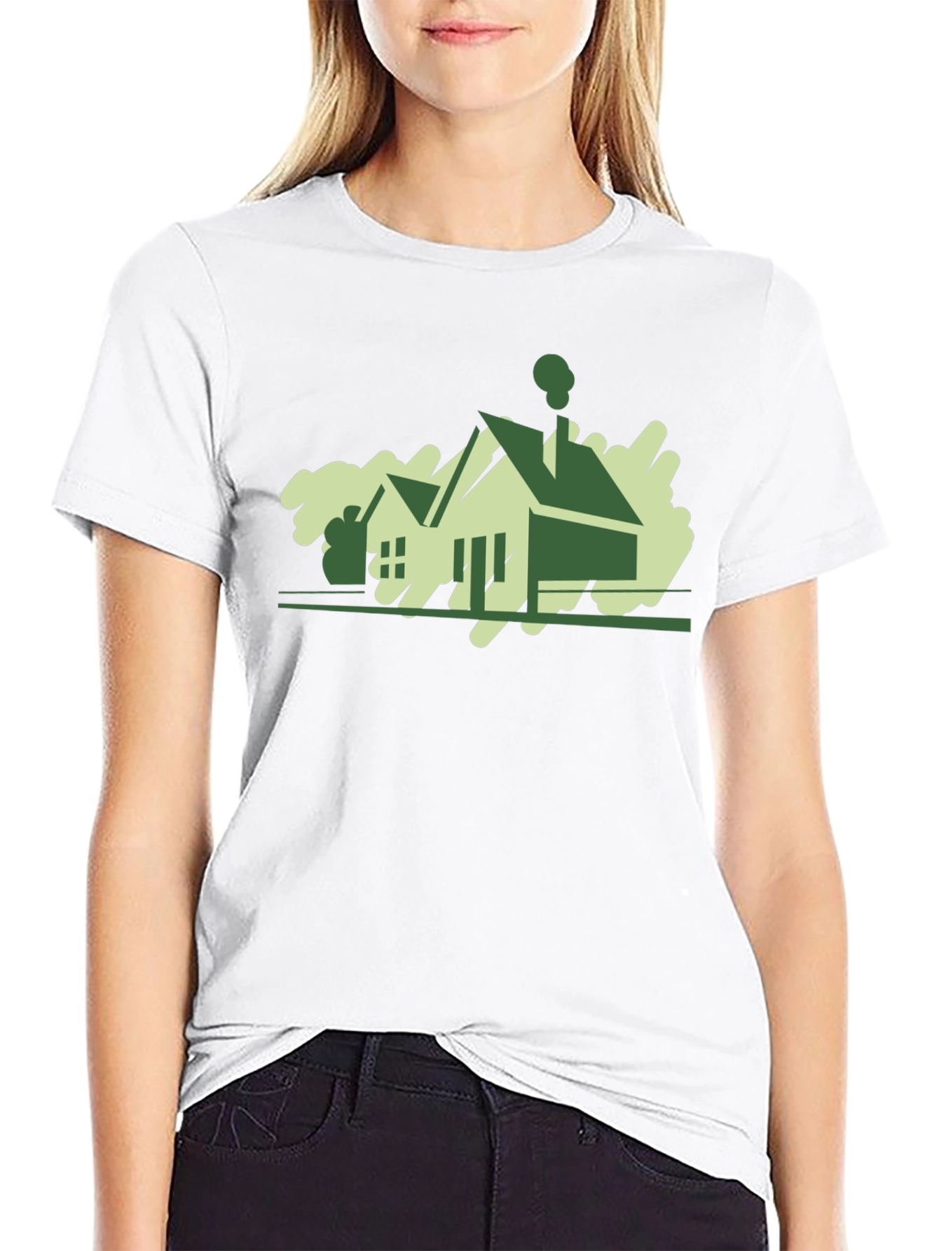 Modern House Graphic Tee - Black Cotton T-Shirt