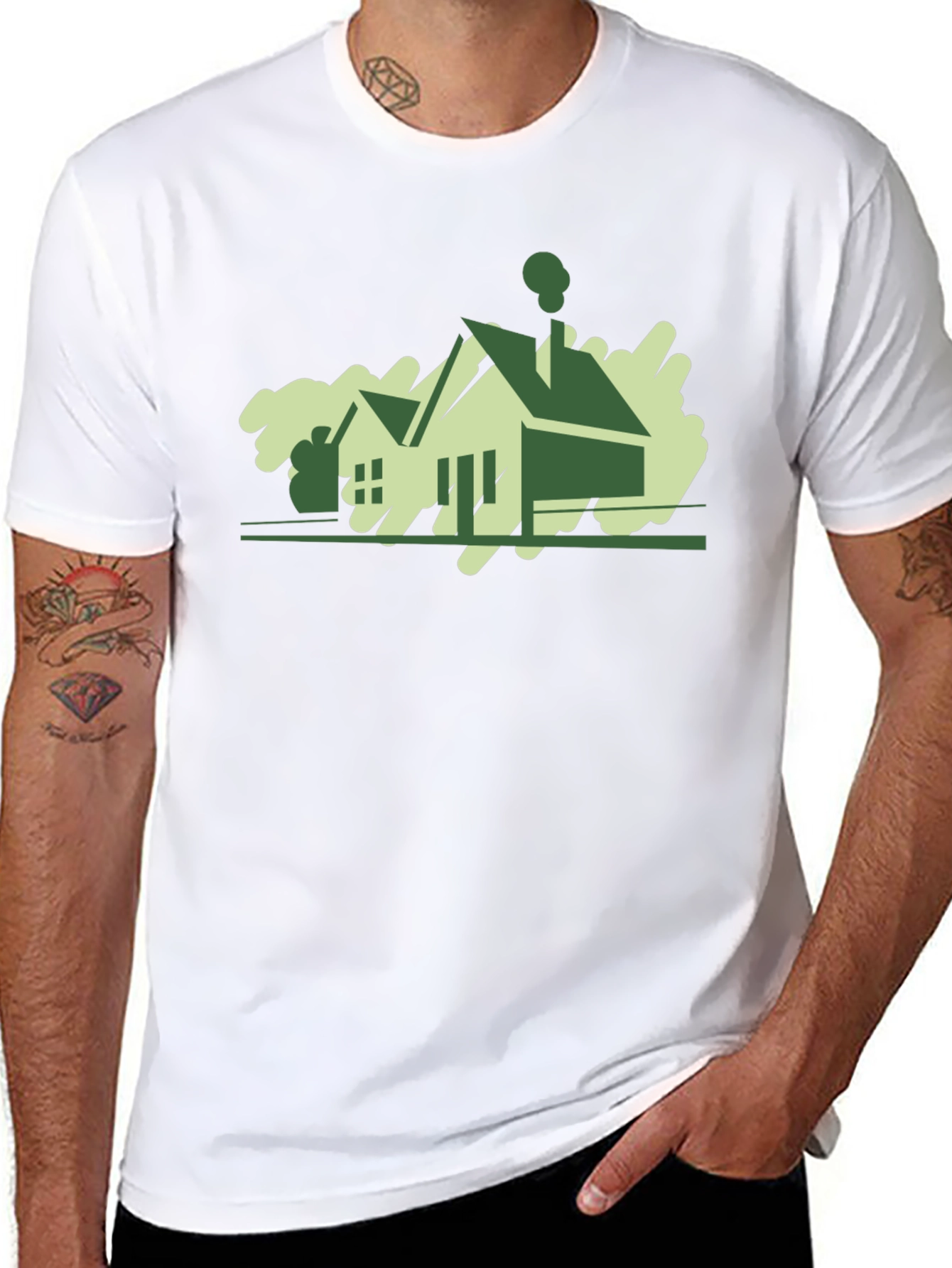 Modern House Graphic Tee - Black Cotton T-Shirt