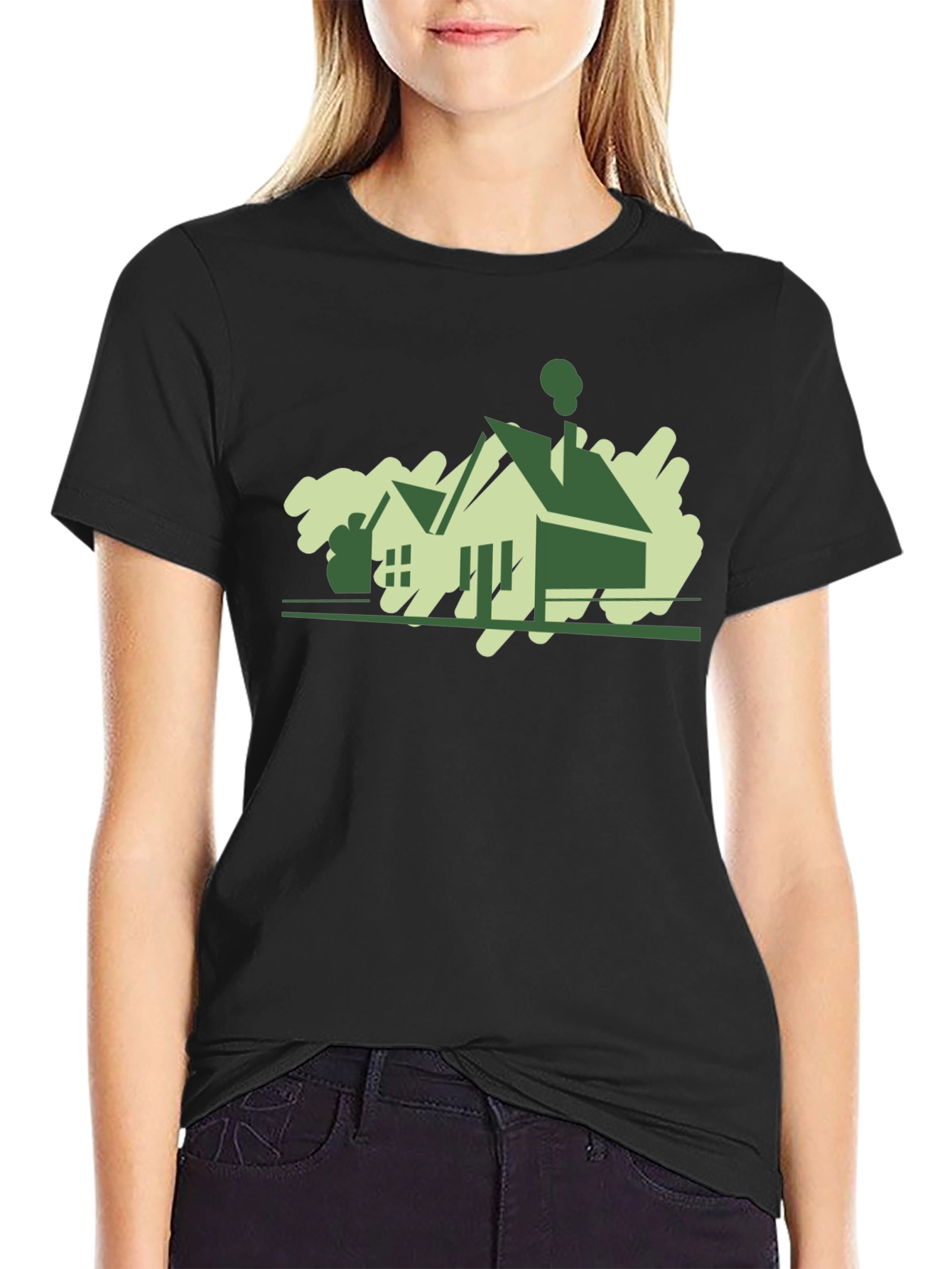 Modern House Graphic Tee - Black Cotton T-Shirt