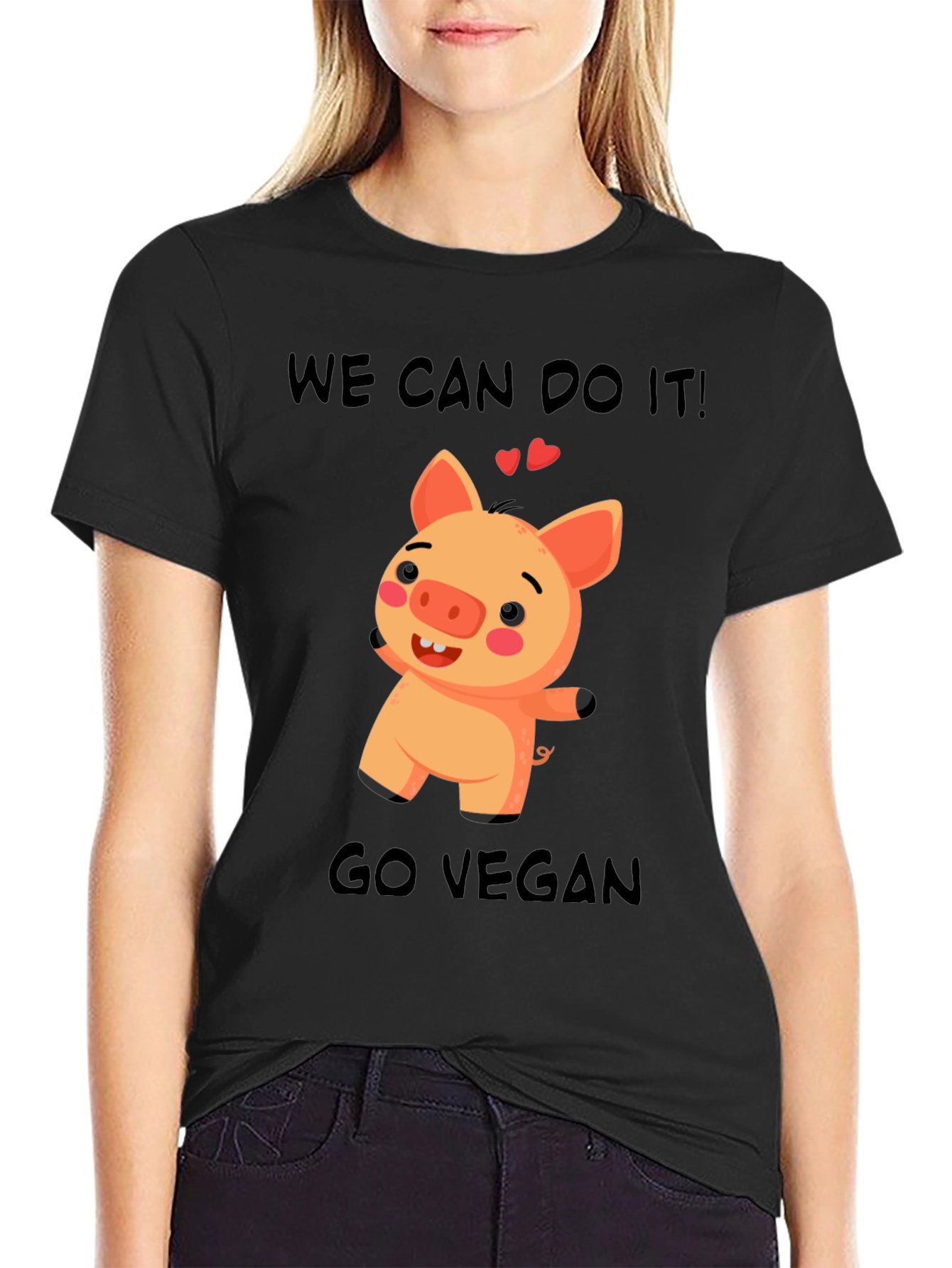Vegan Pig Graphic T-Shirt - We Can Do It!