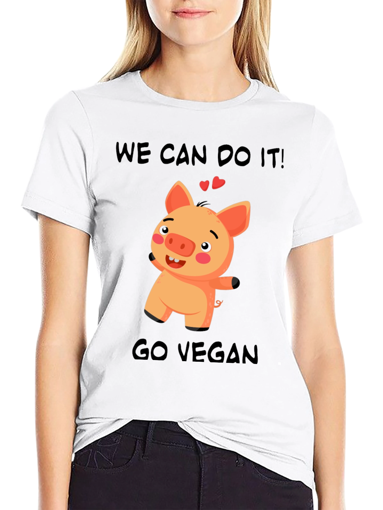 Vegan Pig Graphic T-Shirt - We Can Do It!