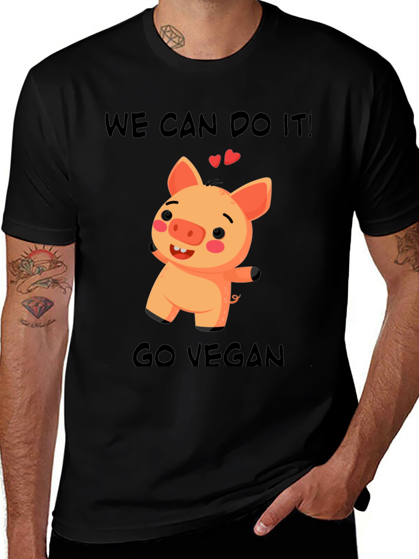 Vegan Pig Graphic T-Shirt - We Can Do It!