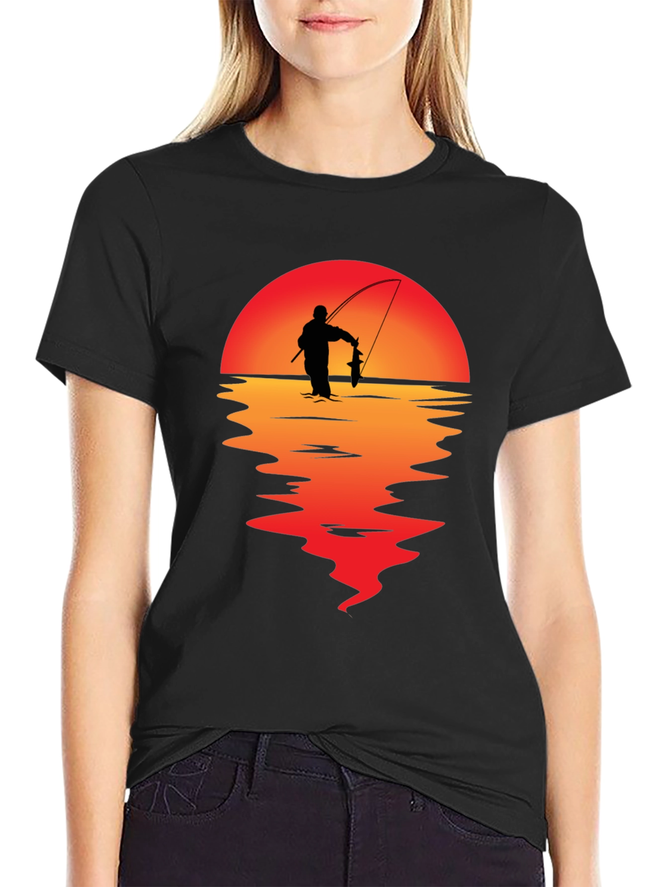 Fisherman Sunset Graphic Tee - Black