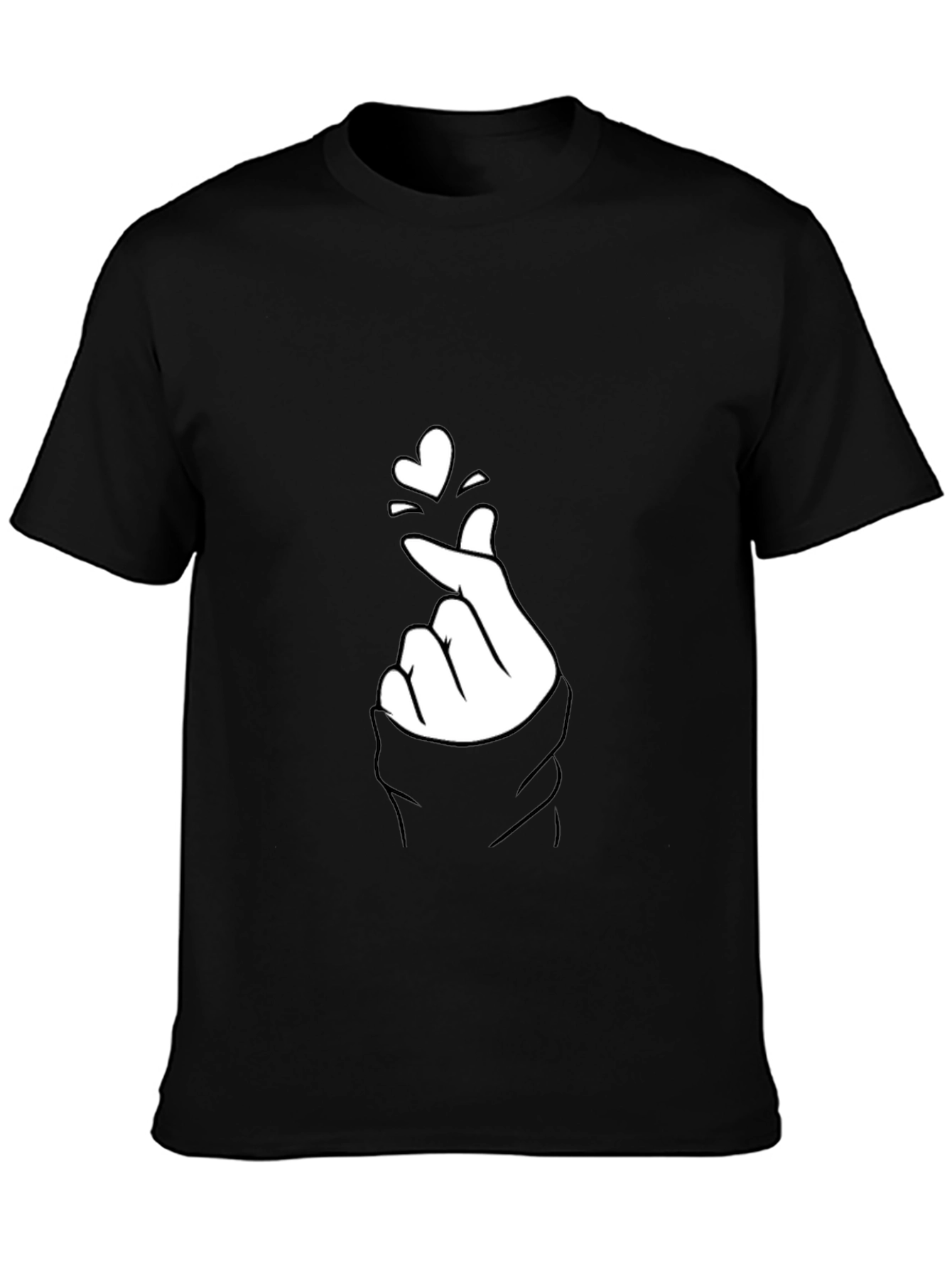 Black Tee with Finger Heart Graphic