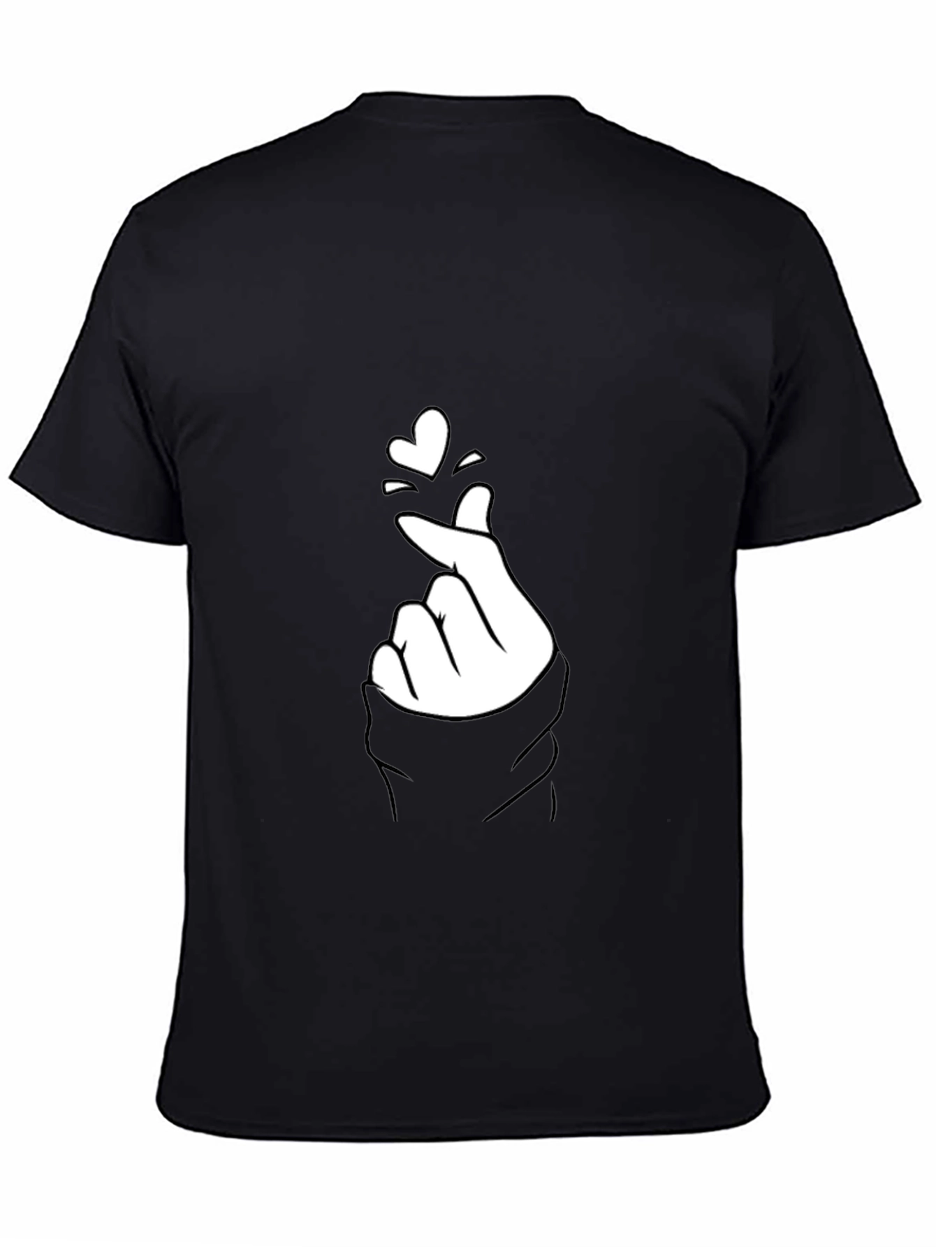 Black Tee with Finger Heart Graphic