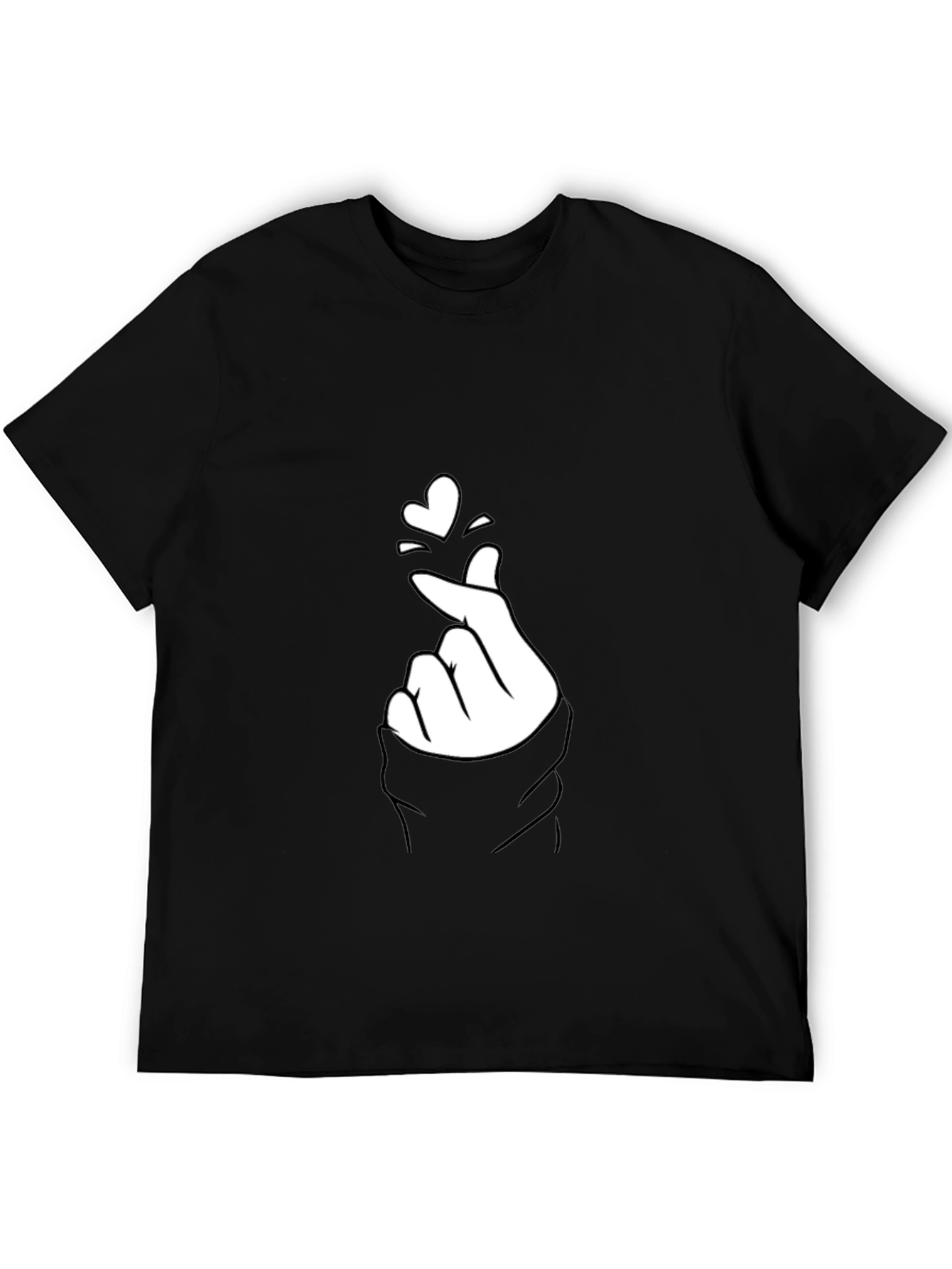 Black Tee with Finger Heart Graphic
