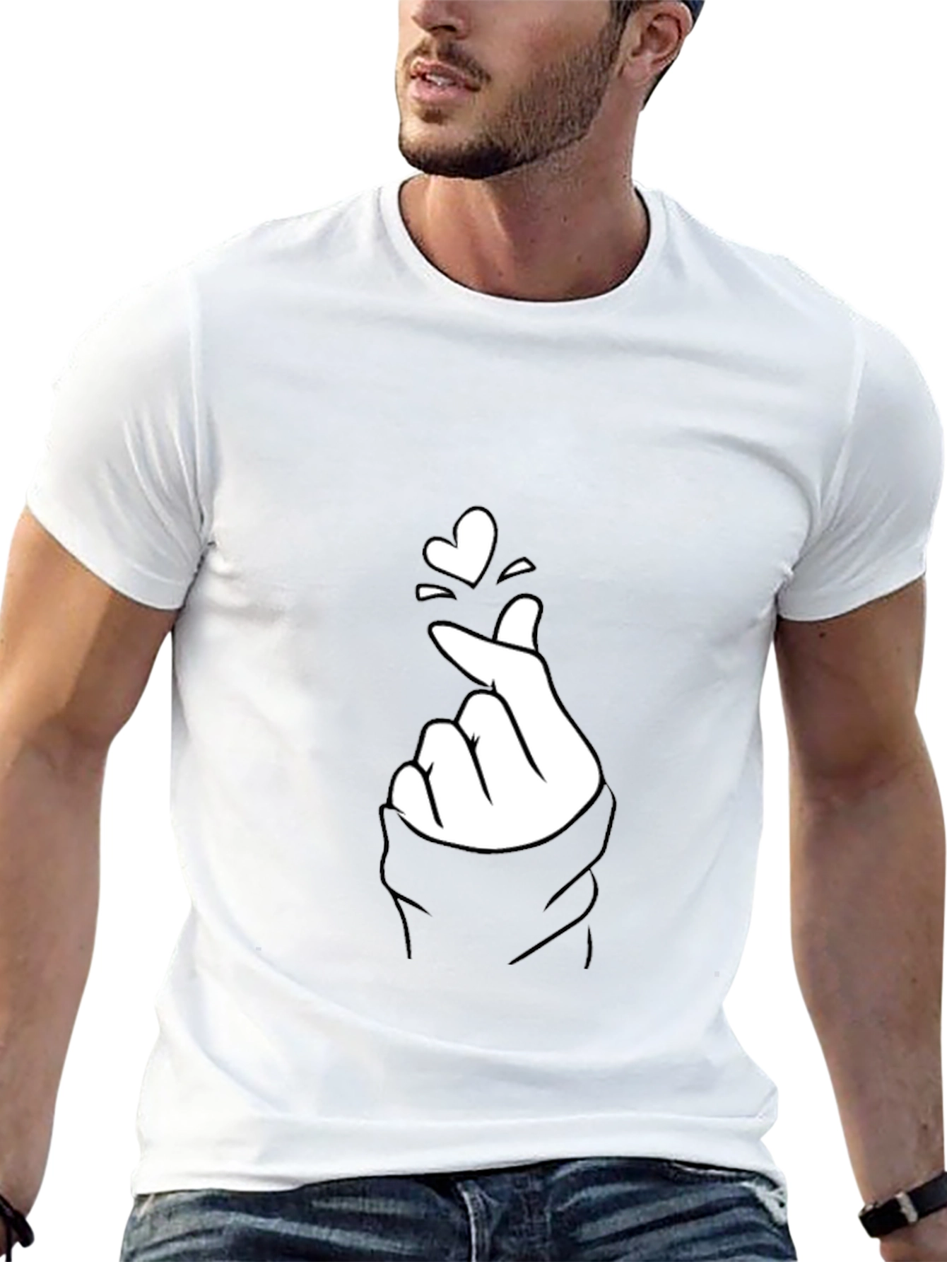 Black Tee with Finger Heart Graphic