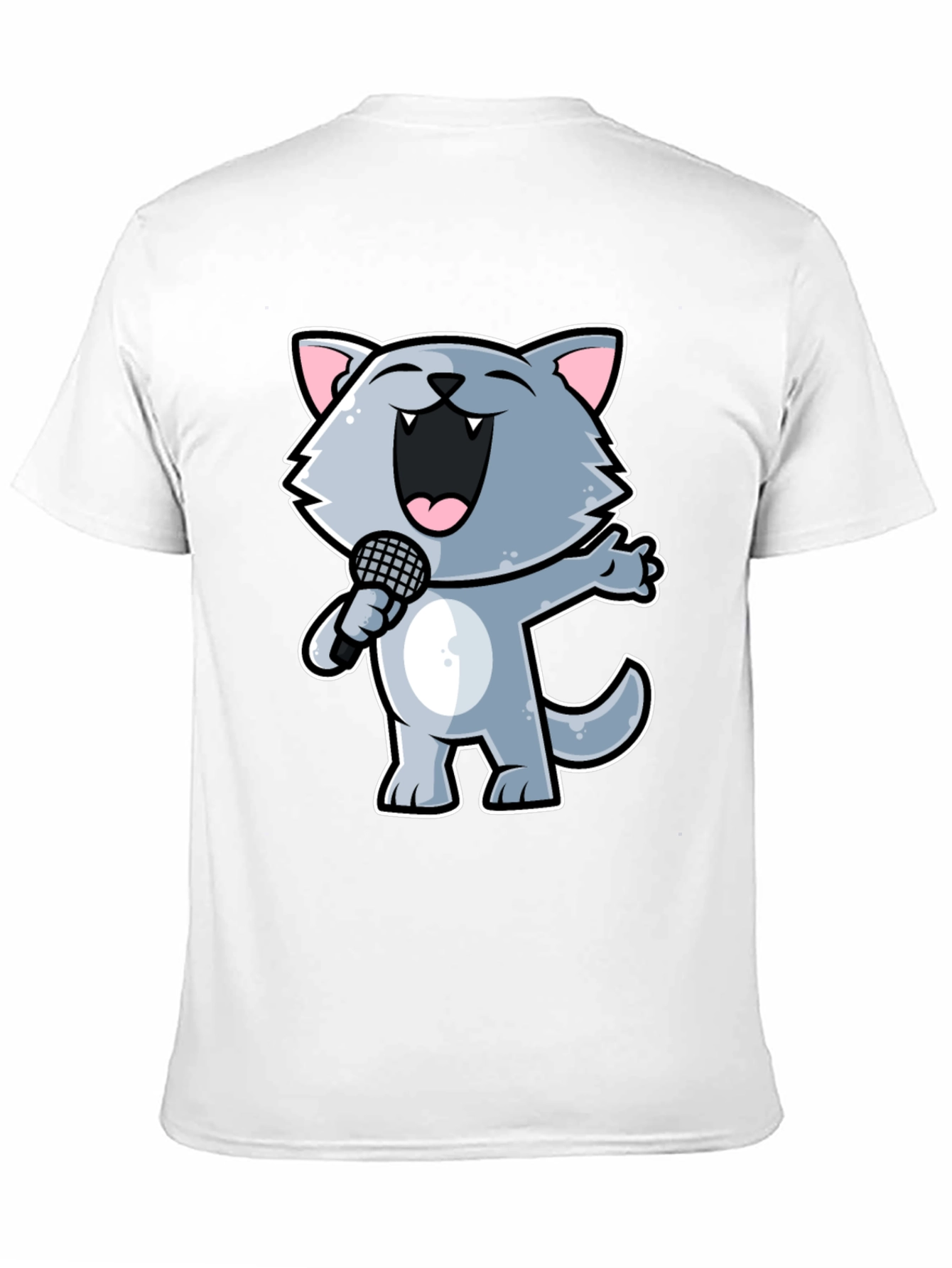 Singing Cartoon Cat T-Shirt - Black Crew Neck