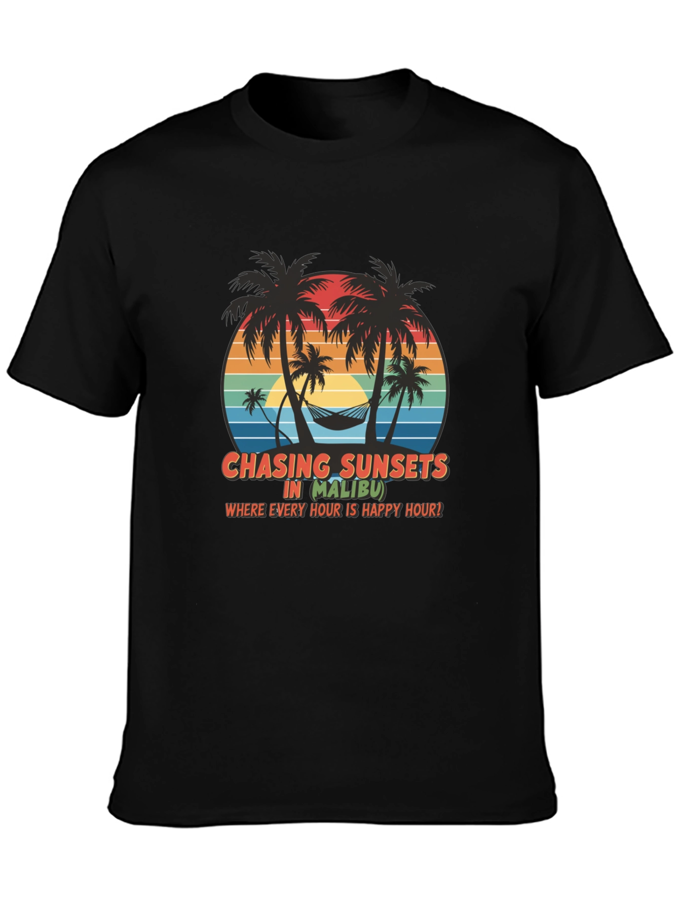Chasing Sunsets in Malibu Black T-Shirt