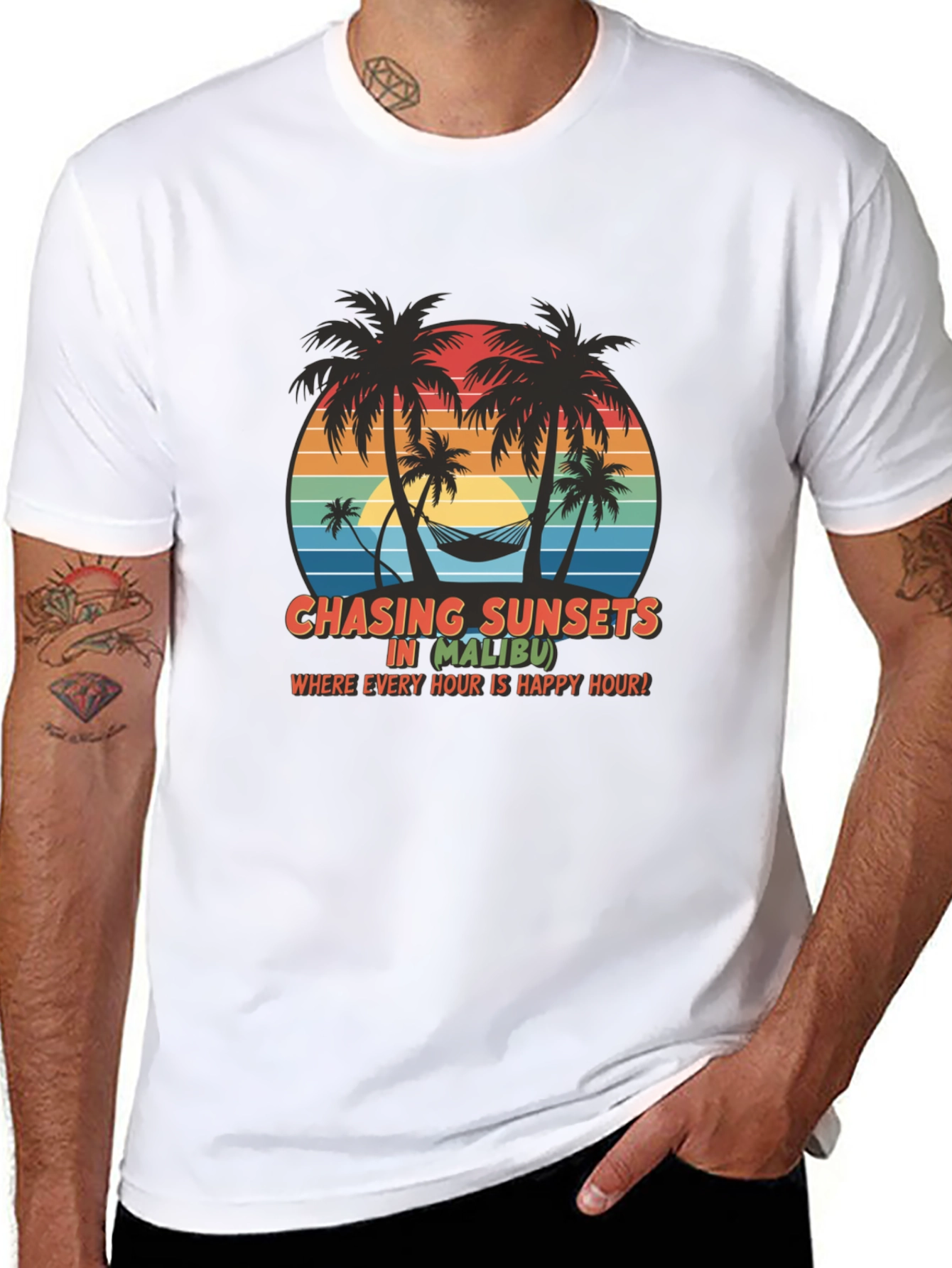 Chasing Sunsets in Malibu Black T-Shirt