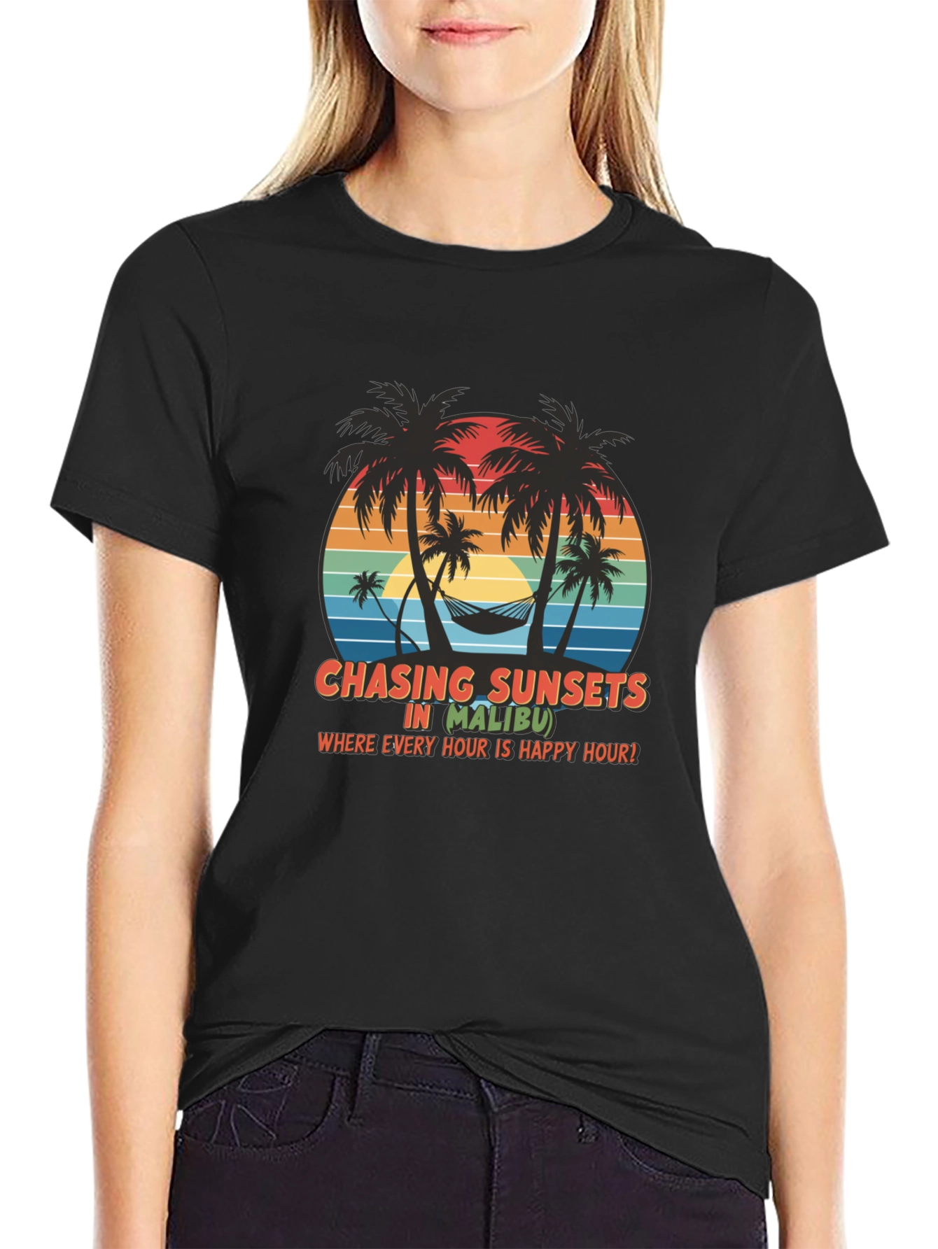 Chasing Sunsets in Malibu Black T-Shirt