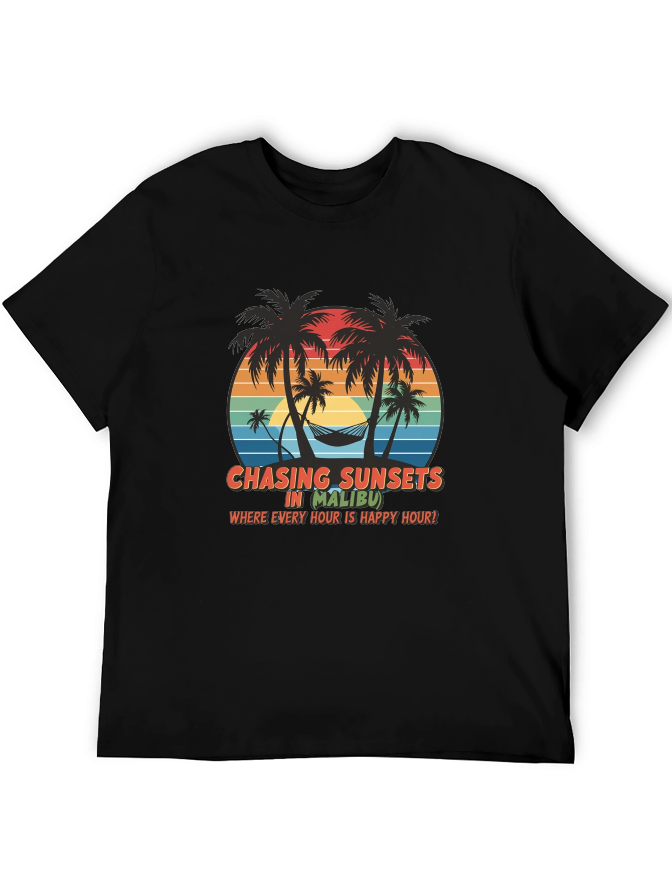Chasing Sunsets in Malibu Black T-Shirt
