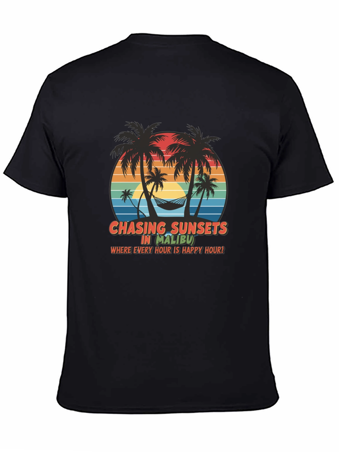 Chasing Sunsets in Malibu Black T-Shirt