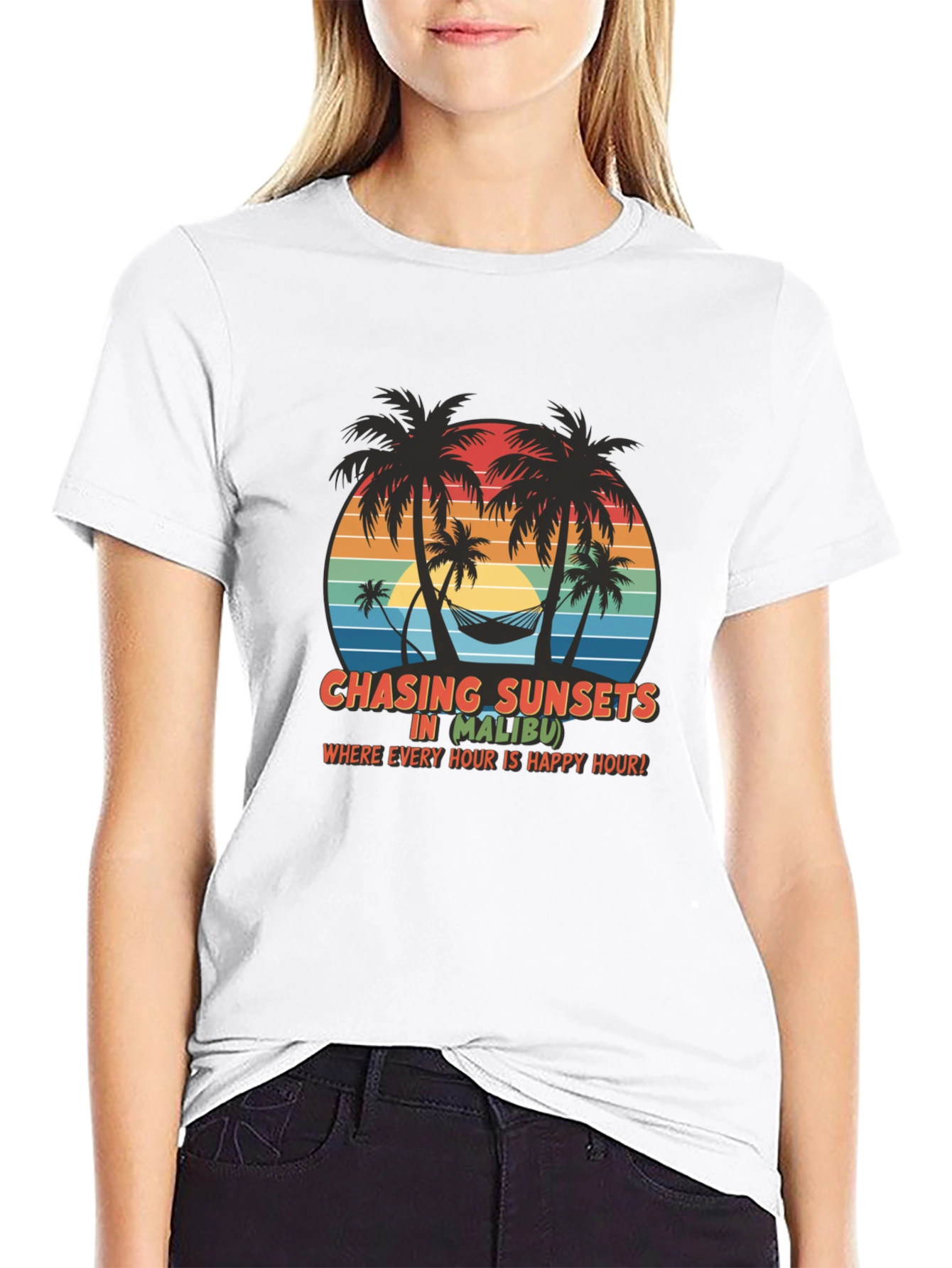 Chasing Sunsets in Malibu Black T-Shirt