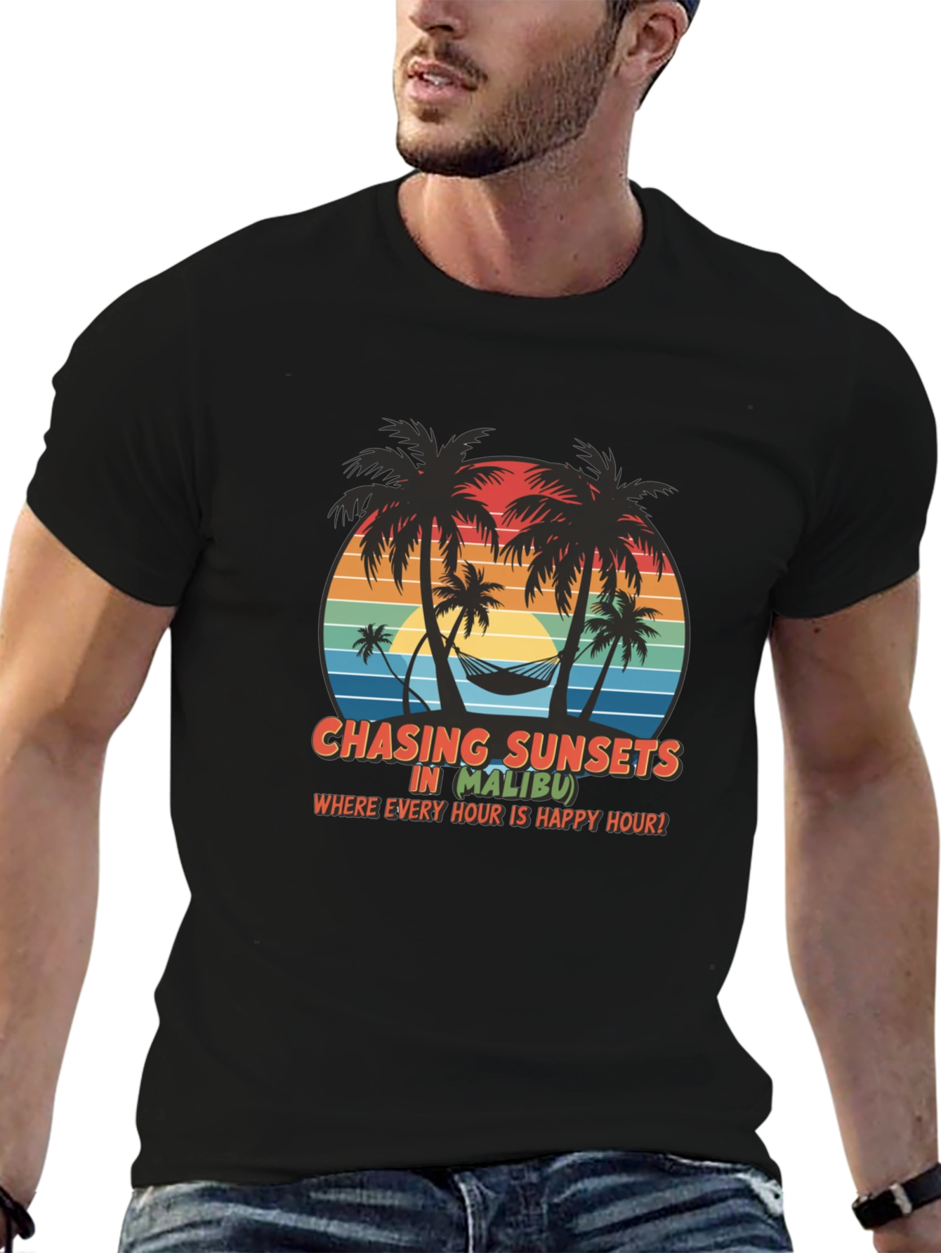Chasing Sunsets in Malibu Black T-Shirt
