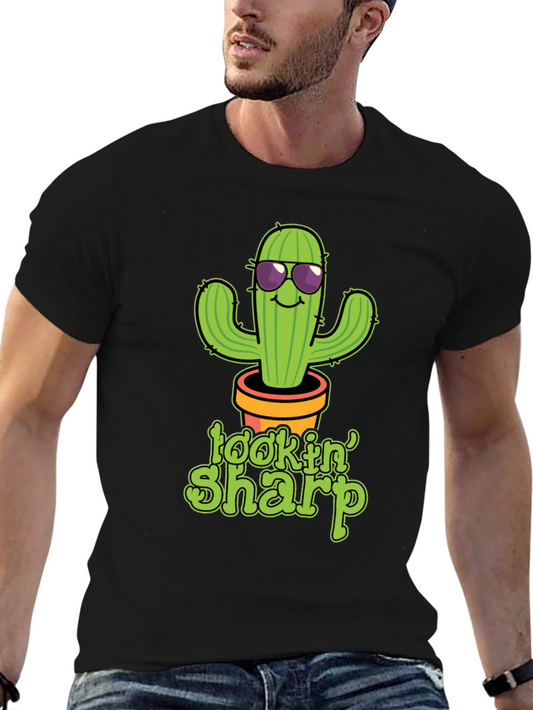 Lookin Sharp Cactus Graphic T-Shirt - Funny Potted Plant Tee