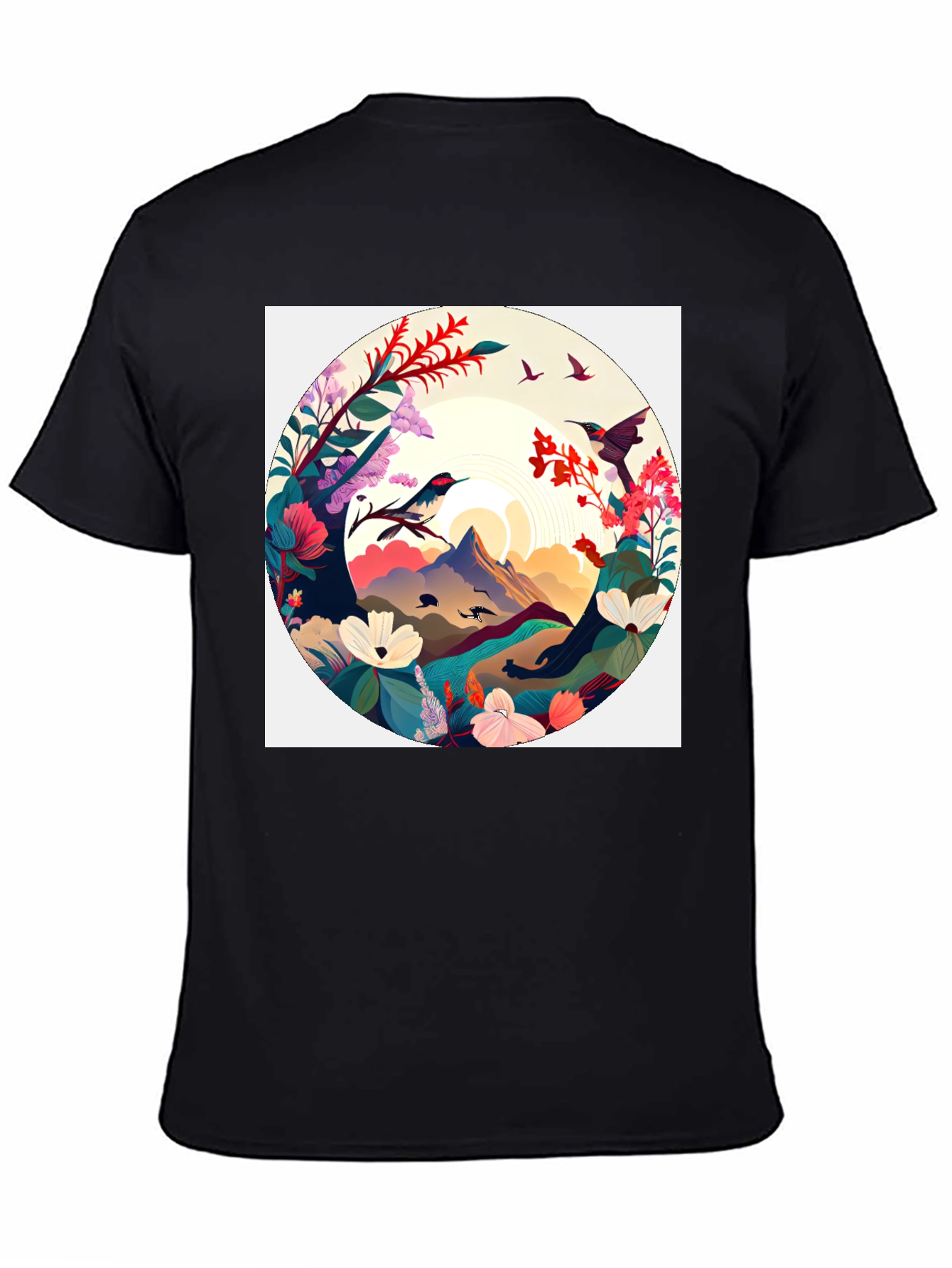 Natures Embrace T-Shirt: Artistic Mountain & Bird Design