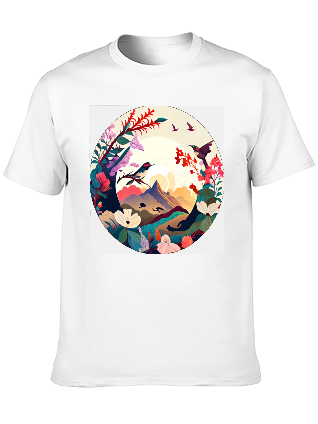 Natures Embrace T-Shirt: Artistic Mountain & Bird Design
