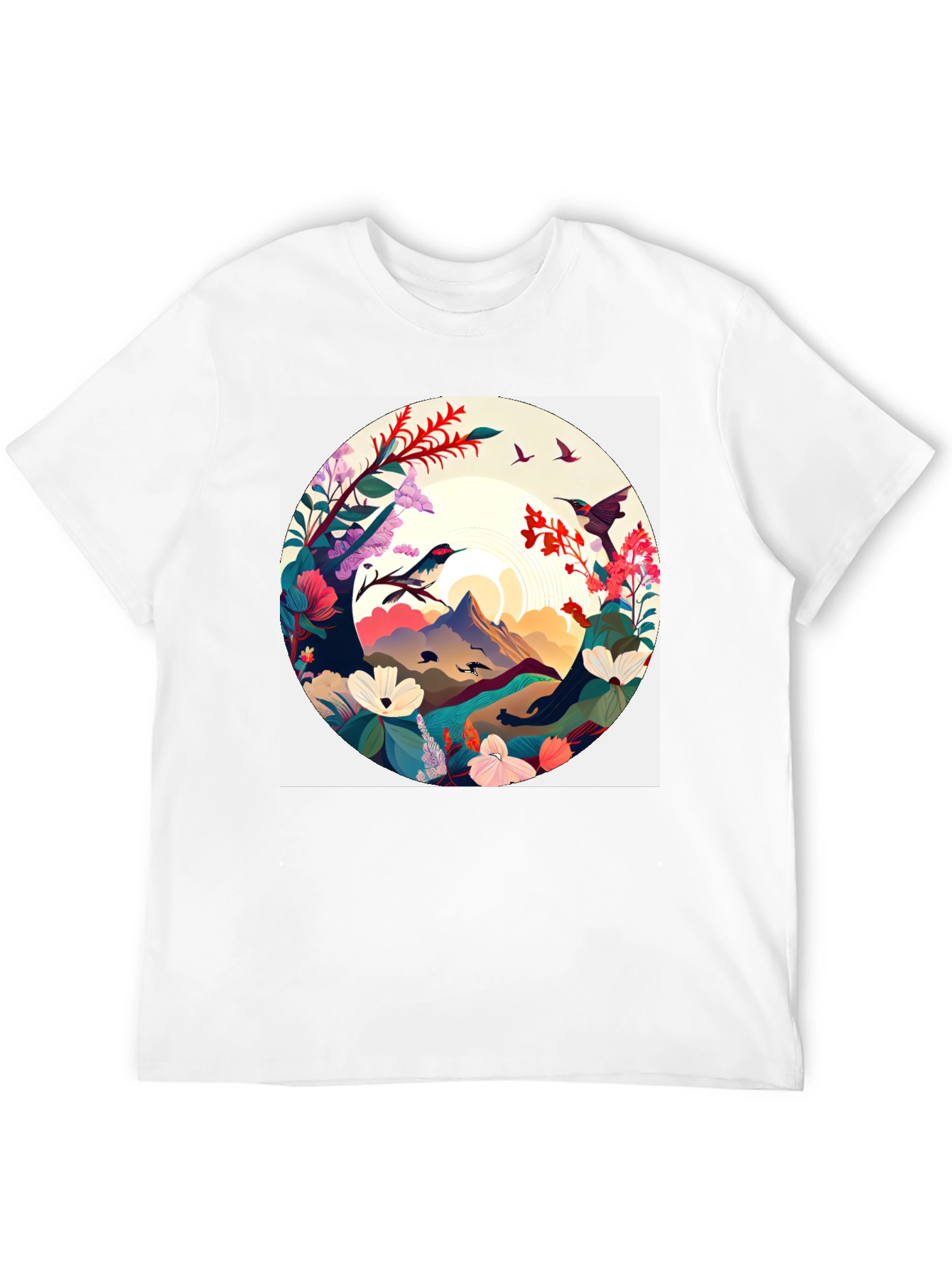 Natures Embrace T-Shirt: Artistic Mountain & Bird Design