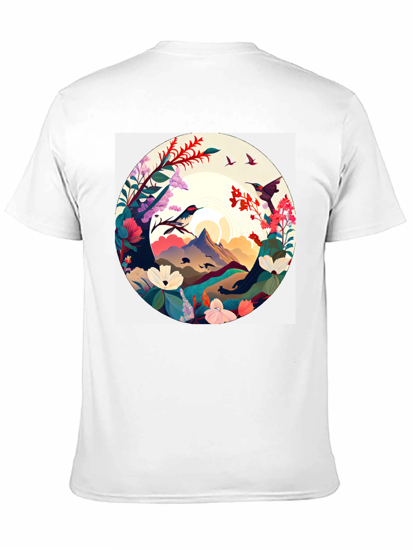 Natures Embrace T-Shirt: Artistic Mountain & Bird Design
