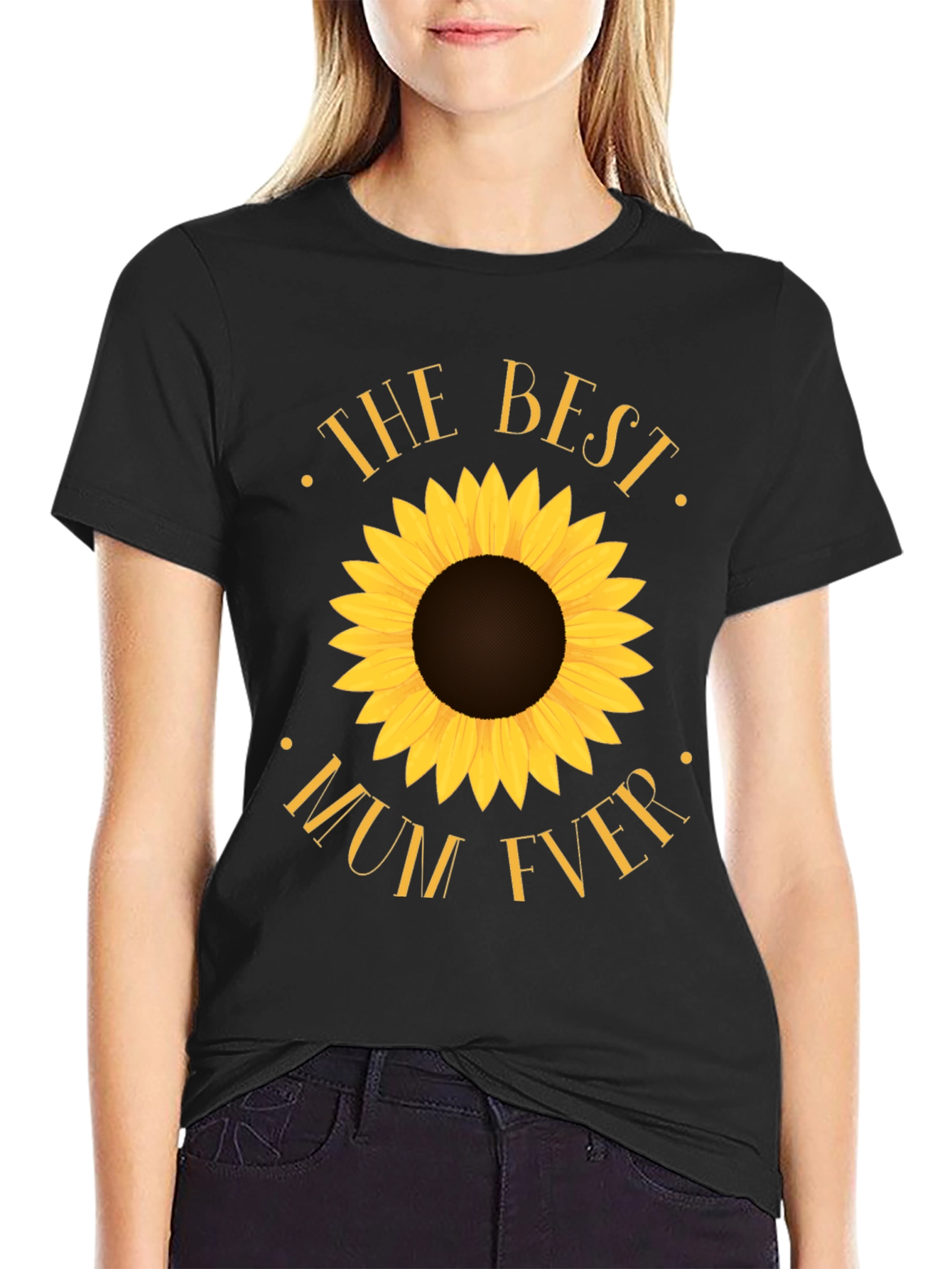Best Mum Ever Sunflower Black T-Shirt