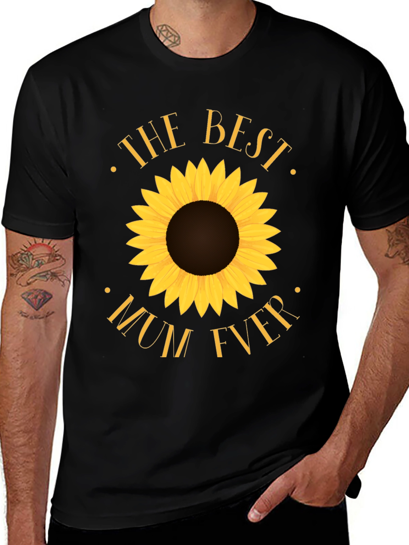 Best Mum Ever Sunflower Black T-Shirt