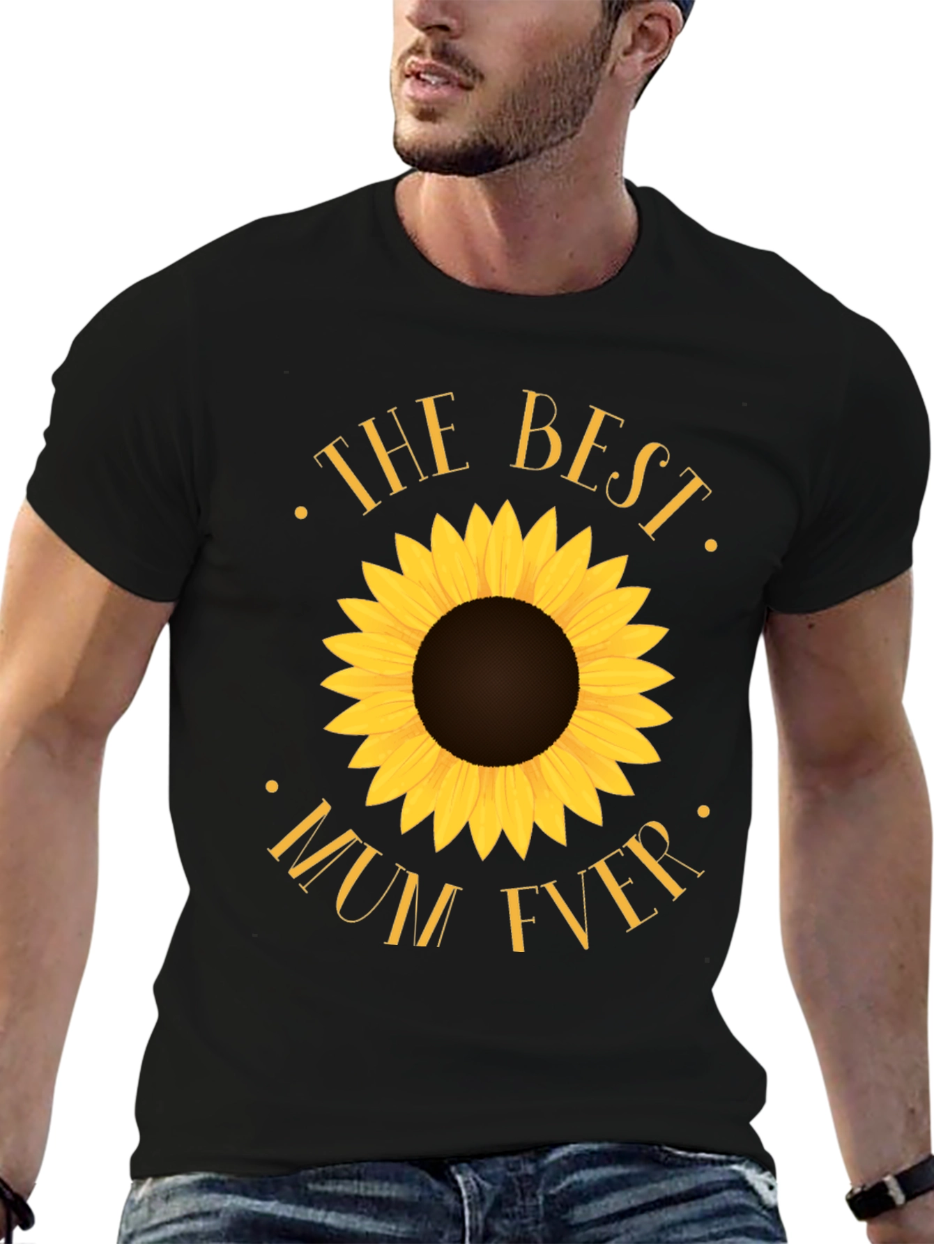 Best Mum Ever Sunflower Black T-Shirt