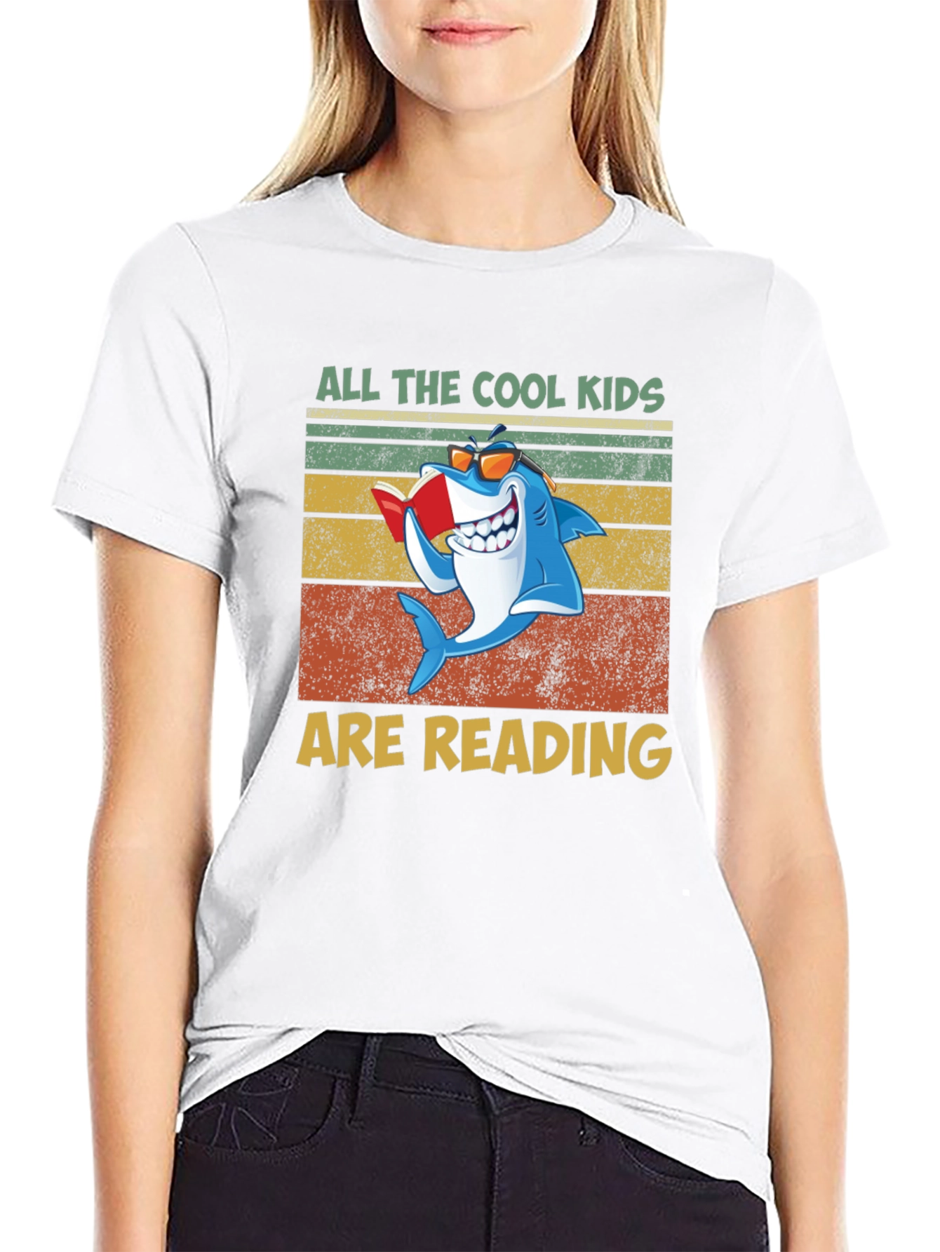 Cool Kids Reading Shark Graphic T-Shirt