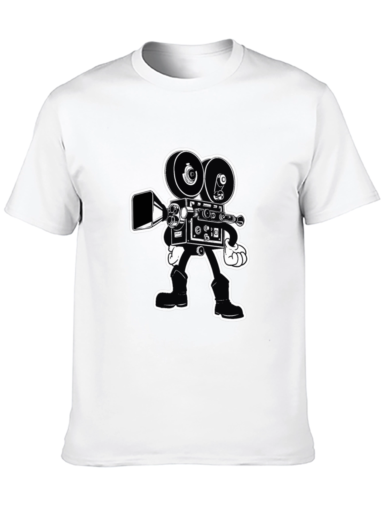 Retro Cartoon Movie Camera T-Shirt - Black Cotton Tee