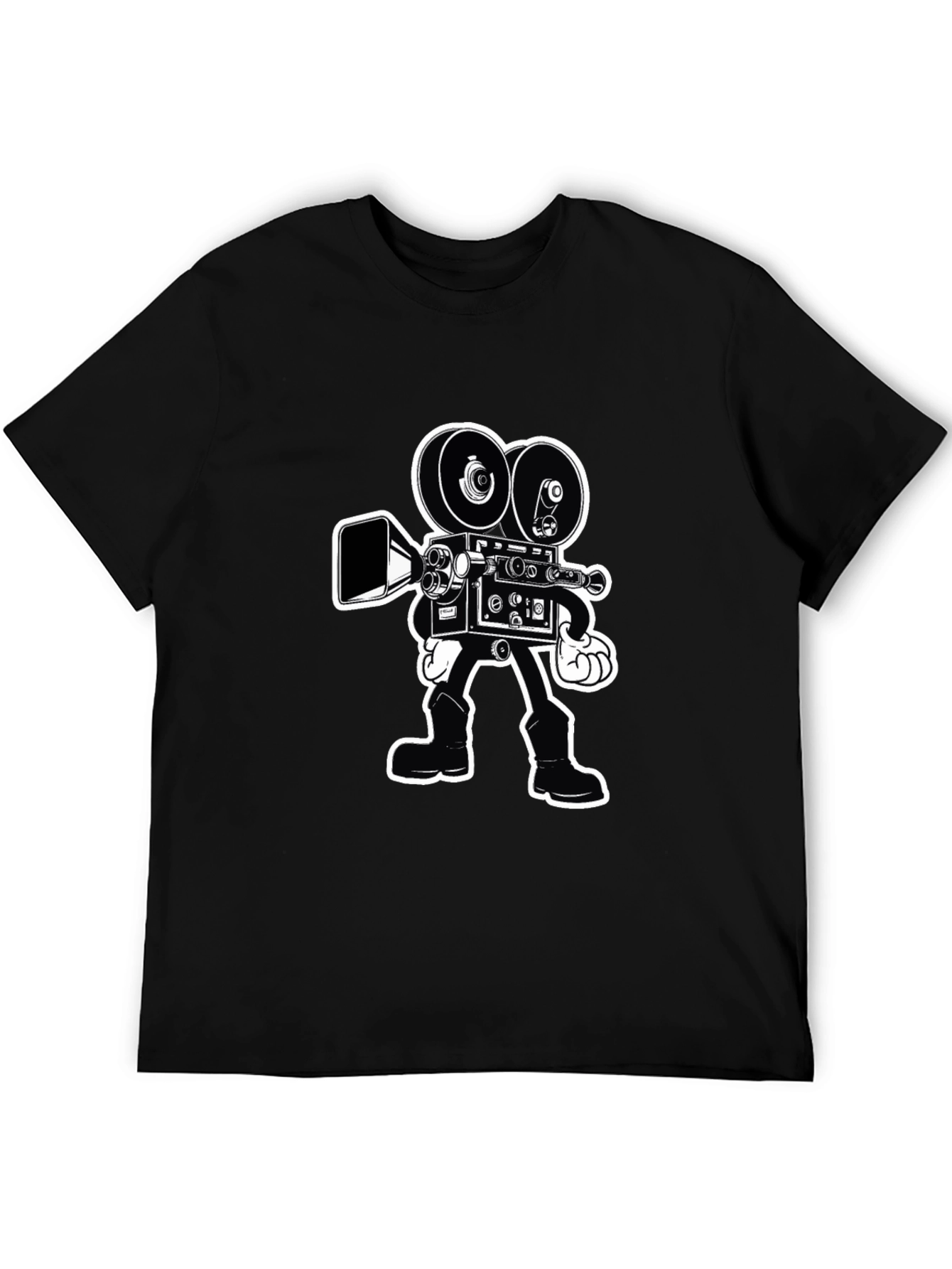 Retro Cartoon Movie Camera T-Shirt - Black Cotton Tee