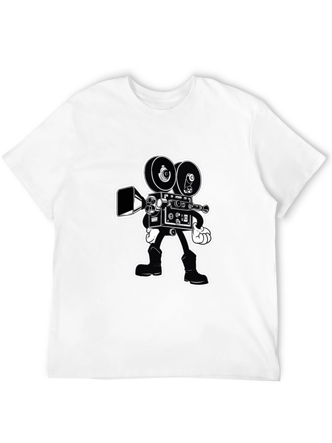 Retro Cartoon Movie Camera T-Shirt - Black Cotton Tee