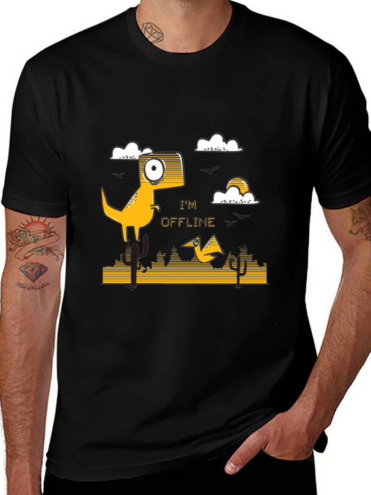 Im Offline Dinosaur Graphic Tee - Stylish Mens Black T-Shirt