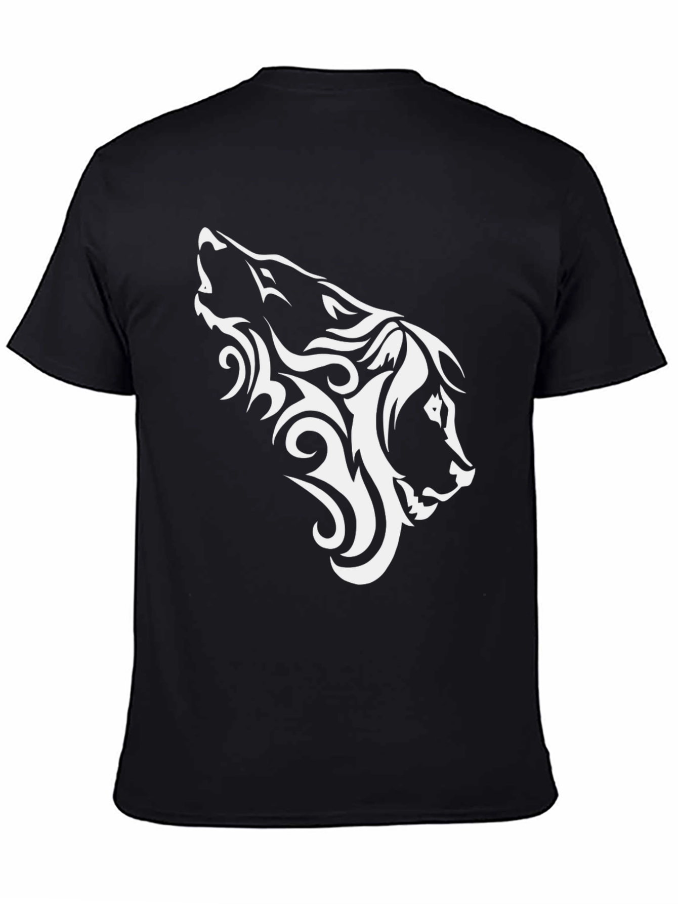Tribal Wolf Head Graphic Black T-Shirt