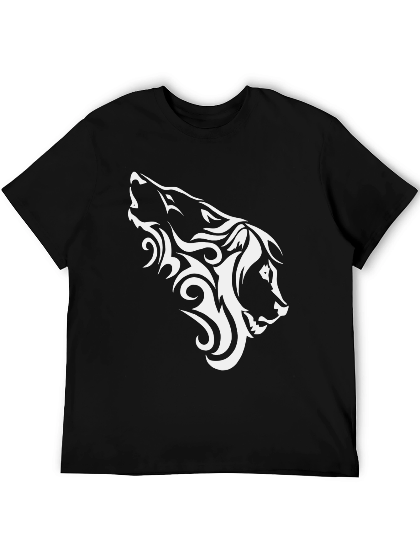 Tribal Wolf Head Graphic Black T-Shirt