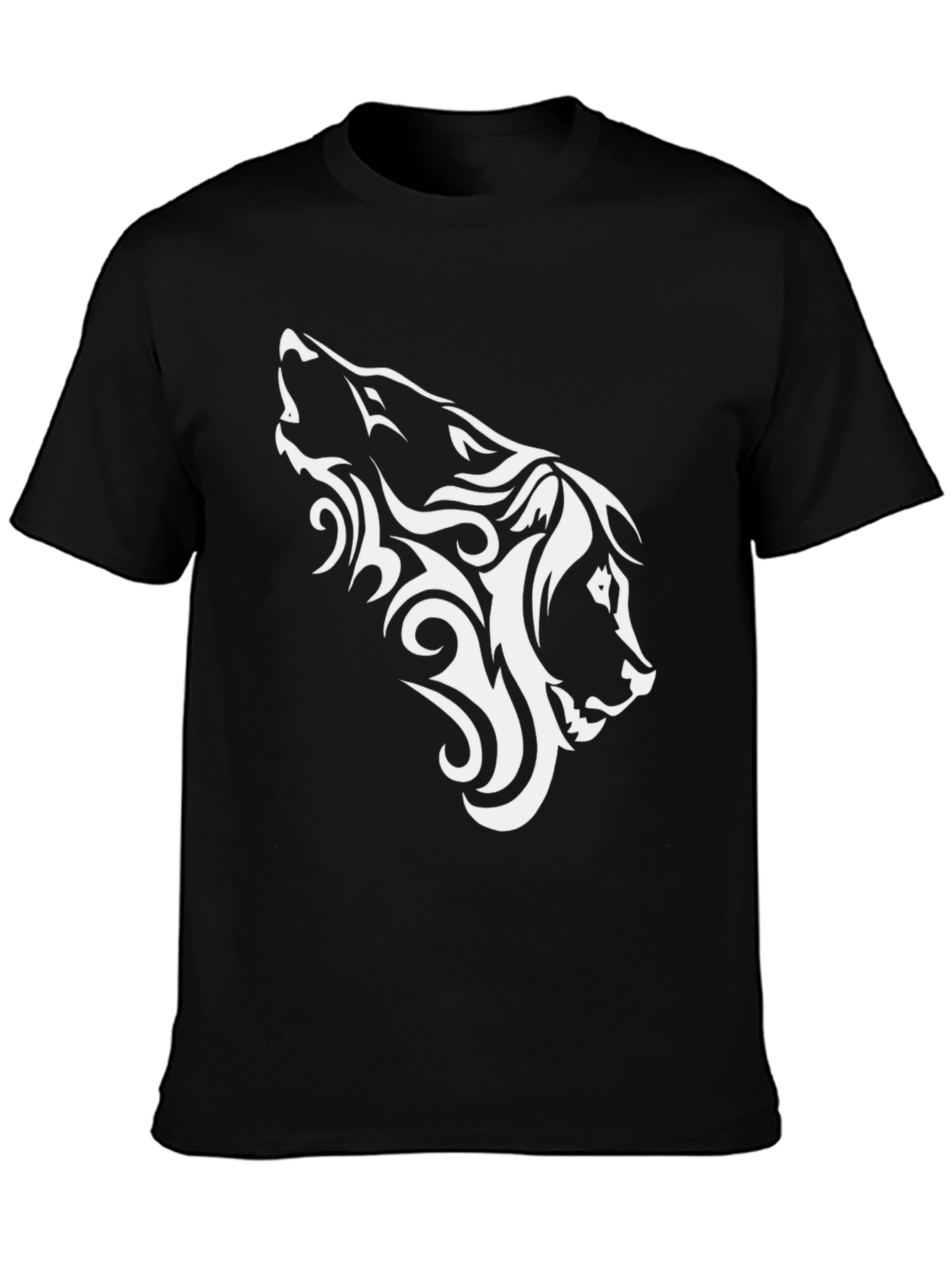 Tribal Wolf Head Graphic Black T-Shirt