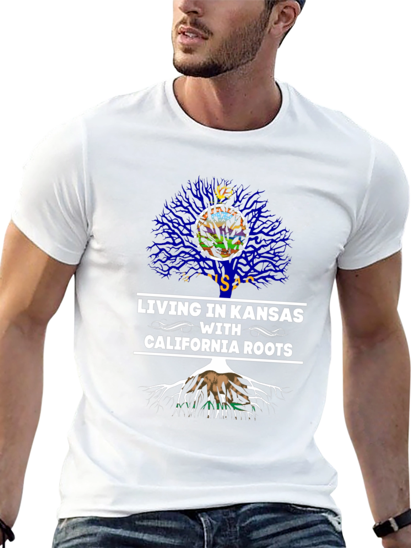 Kansas Living with California Roots T-Shirt