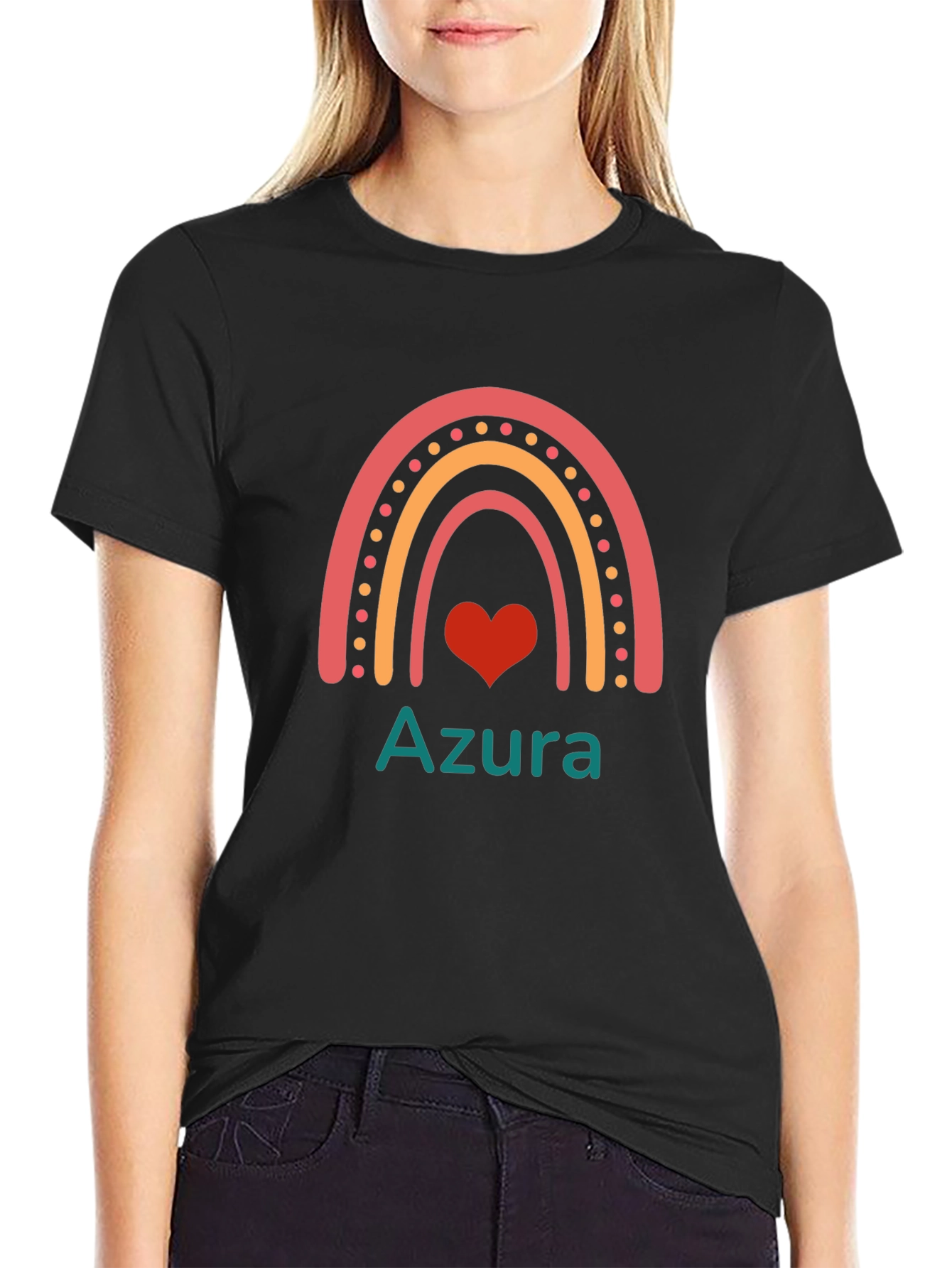 Rainbow Heart Azura Black Cotton Graphic Tee